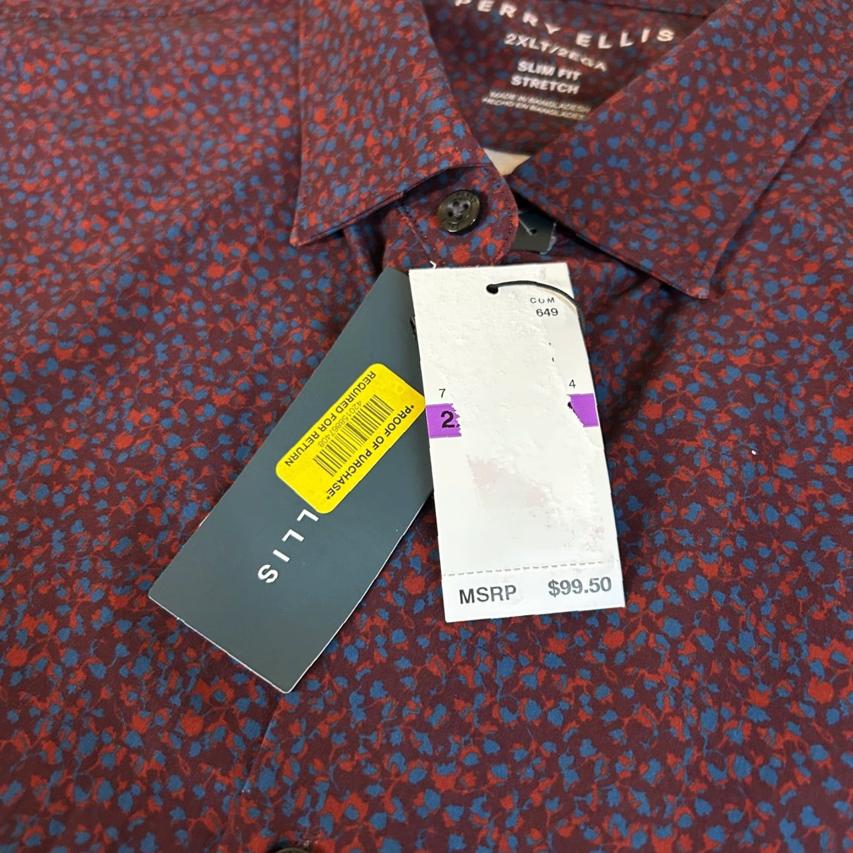 Perry Ellis Perry Ellis Button-Up Shirt Slim Fit Floral 2XLT Men Red Blue NWT Wrinkle Resistant Stretch Long Sleeve Casual Business Party/Cocktail Shirt Size US XXL / EU 58 / 5 - 4 Thumbnail