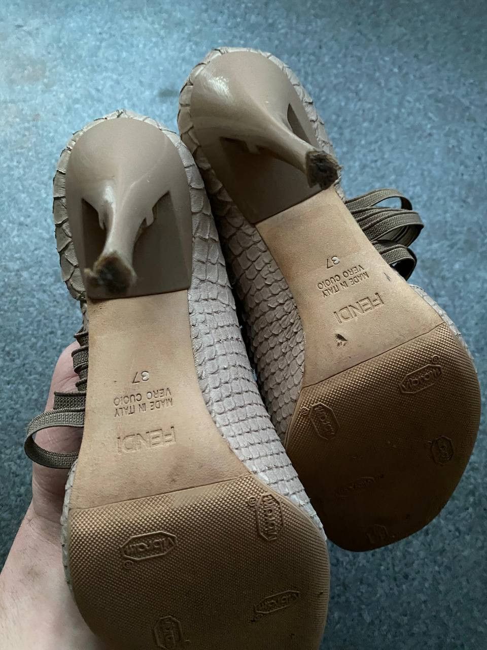 Fendi Fendi Beige Python Embossed Leather Open Toe Pumps Size 37 Size US 6.5 / IT 36.5 - 9 Thumbnail