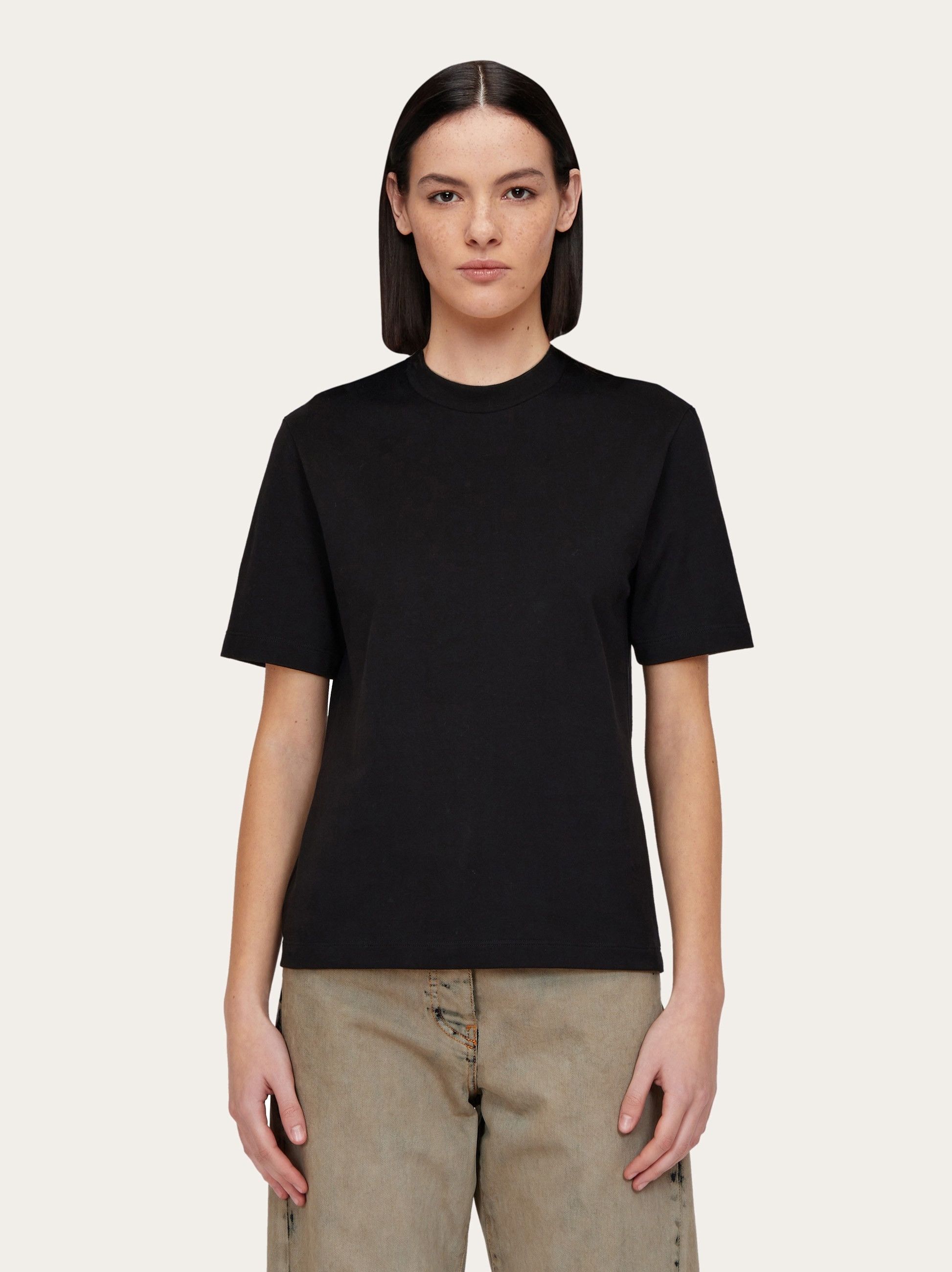 Salvatore Ferragamo o1s22i1n1025 Cotton & Silk Blend T-Shirt in Black Size M / US 6-8 / IT 42-44 - 2 Thumbnail
