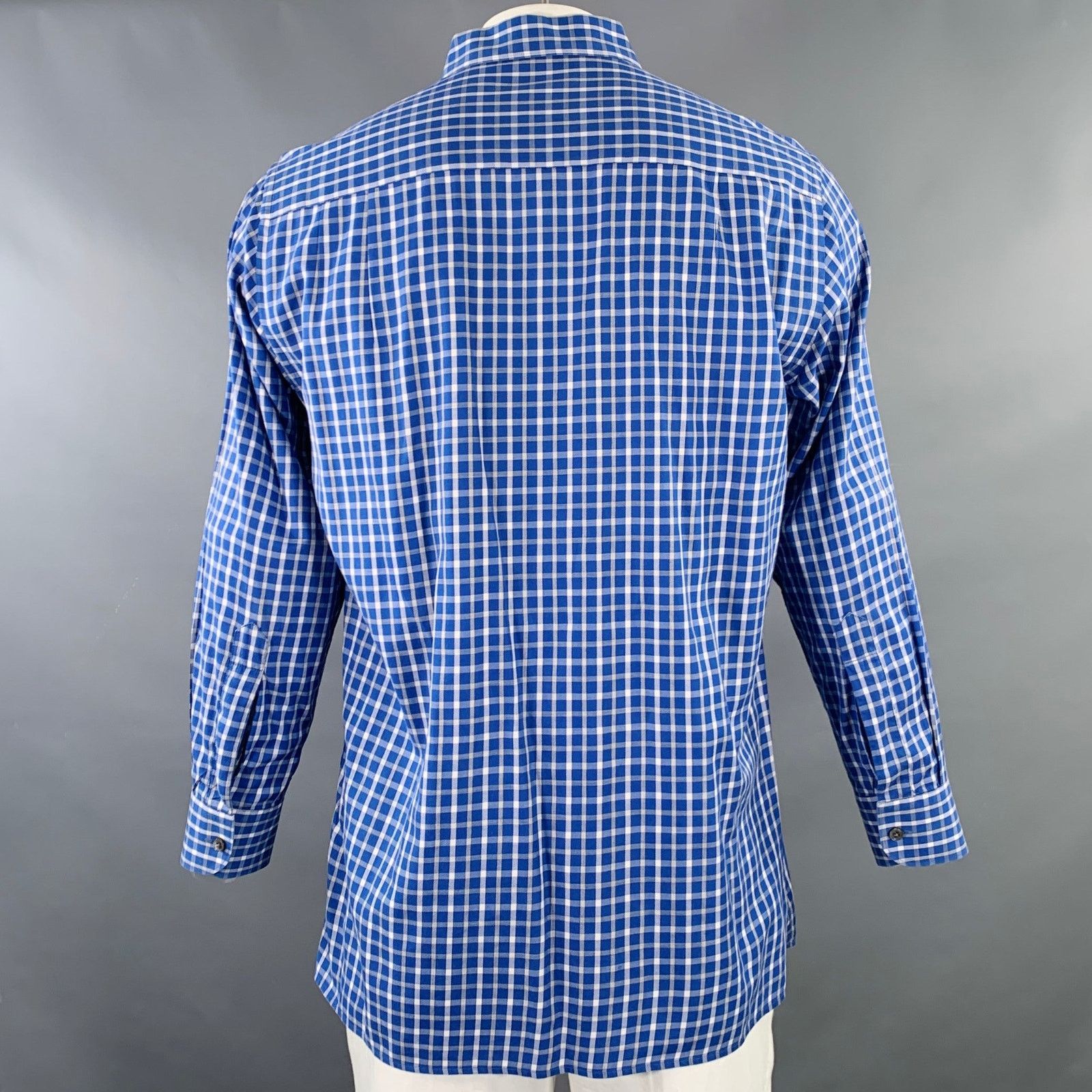 Ermenegildo Zegna ERMENEGILDO ZEGNA Blue White Checkered Cotton Long Sleeve Size US L / EU 52-54 / 3 - 4 Thumbnail