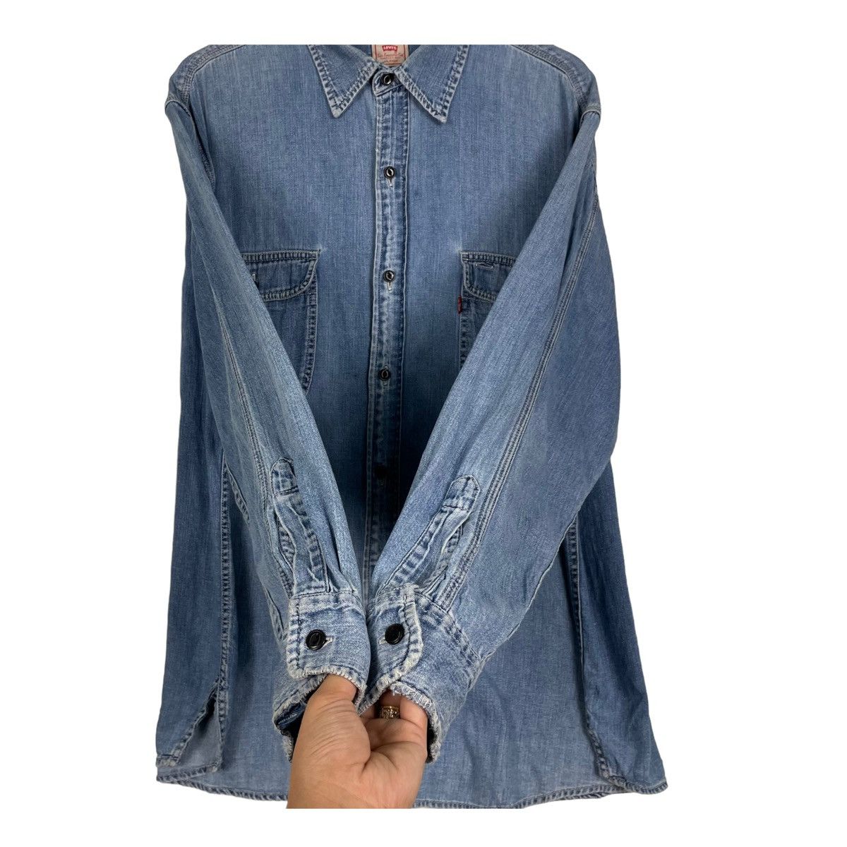 Levi's Vintage Clothing × The Workers Club 💥90s LEVIS WORKER CHAMBRAY DENIM BUTTON SHIRT Size US L / EU 52-54 / 3 - 6 Thumbnail