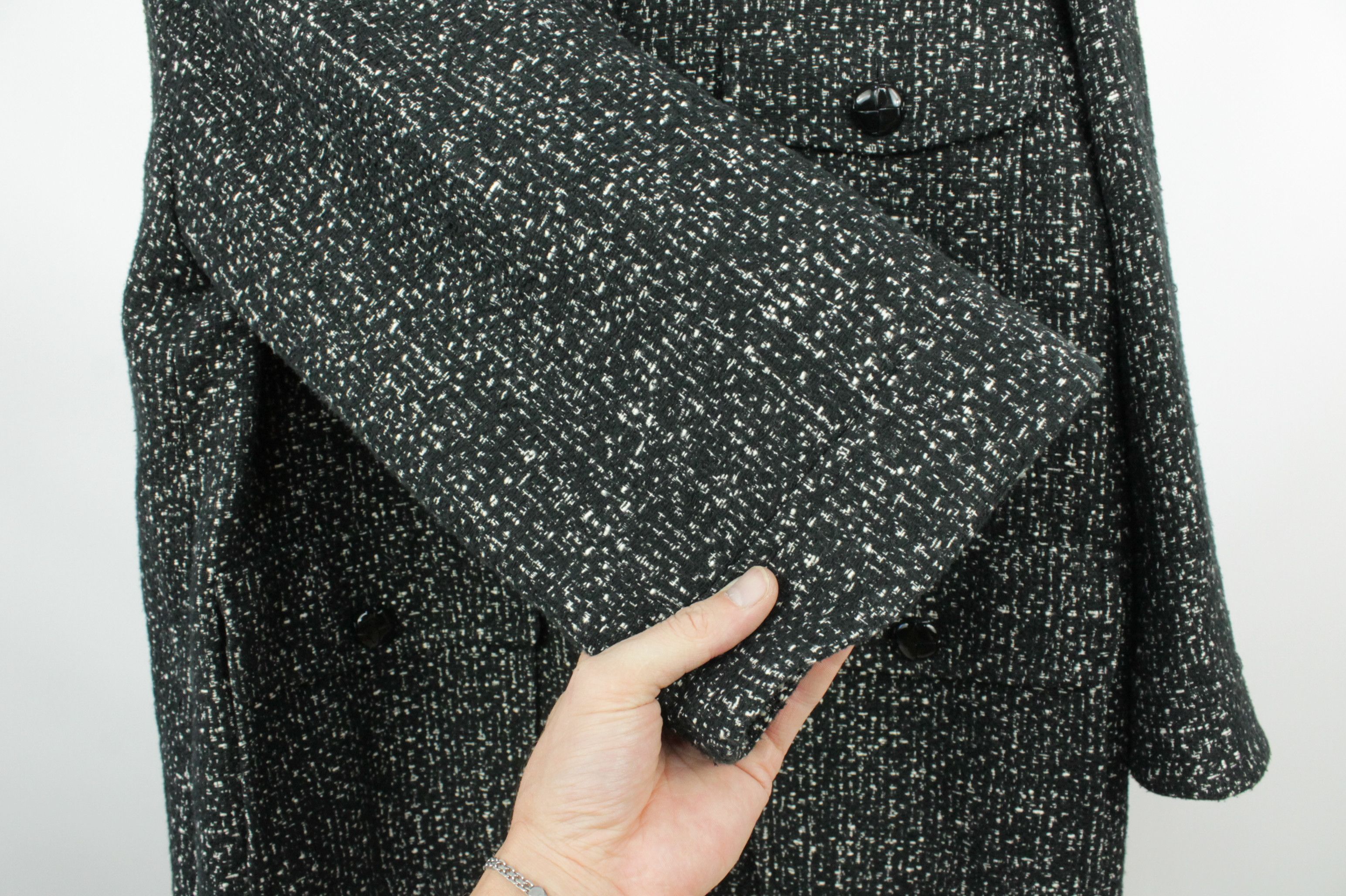 Luisa Cerano Luisa Cerano Tweed Style Black Cotton Oversized Coat Jacket Size M / US 6-8 / IT 42-44 - 5 Thumbnail