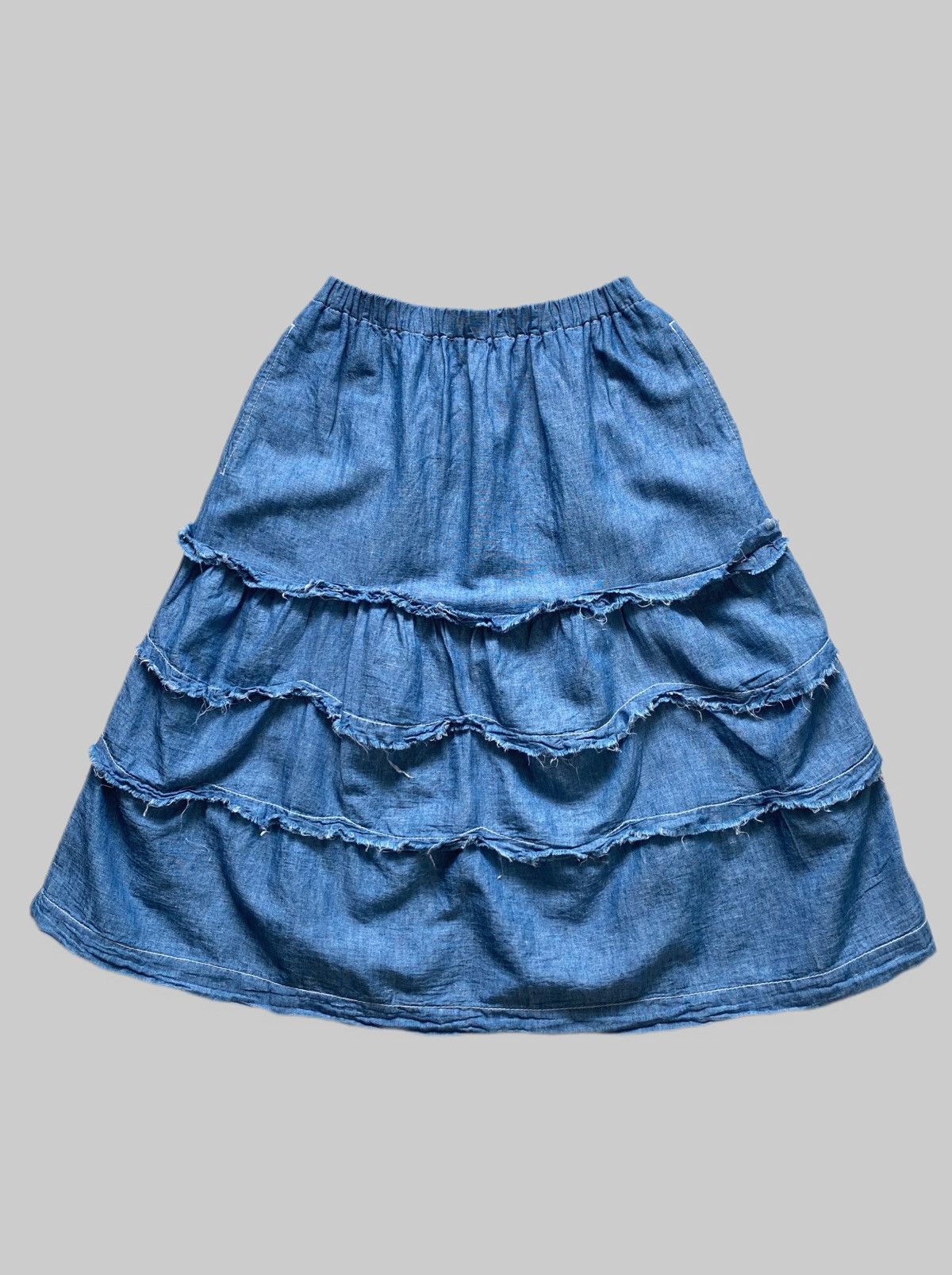 Tricot Comme des Garcons AD2007 Tricot CommeDesGarcons Raw Finish Tiered Denim Skirt Size 30" / US 8 / IT 44 - 1 Thumbnail