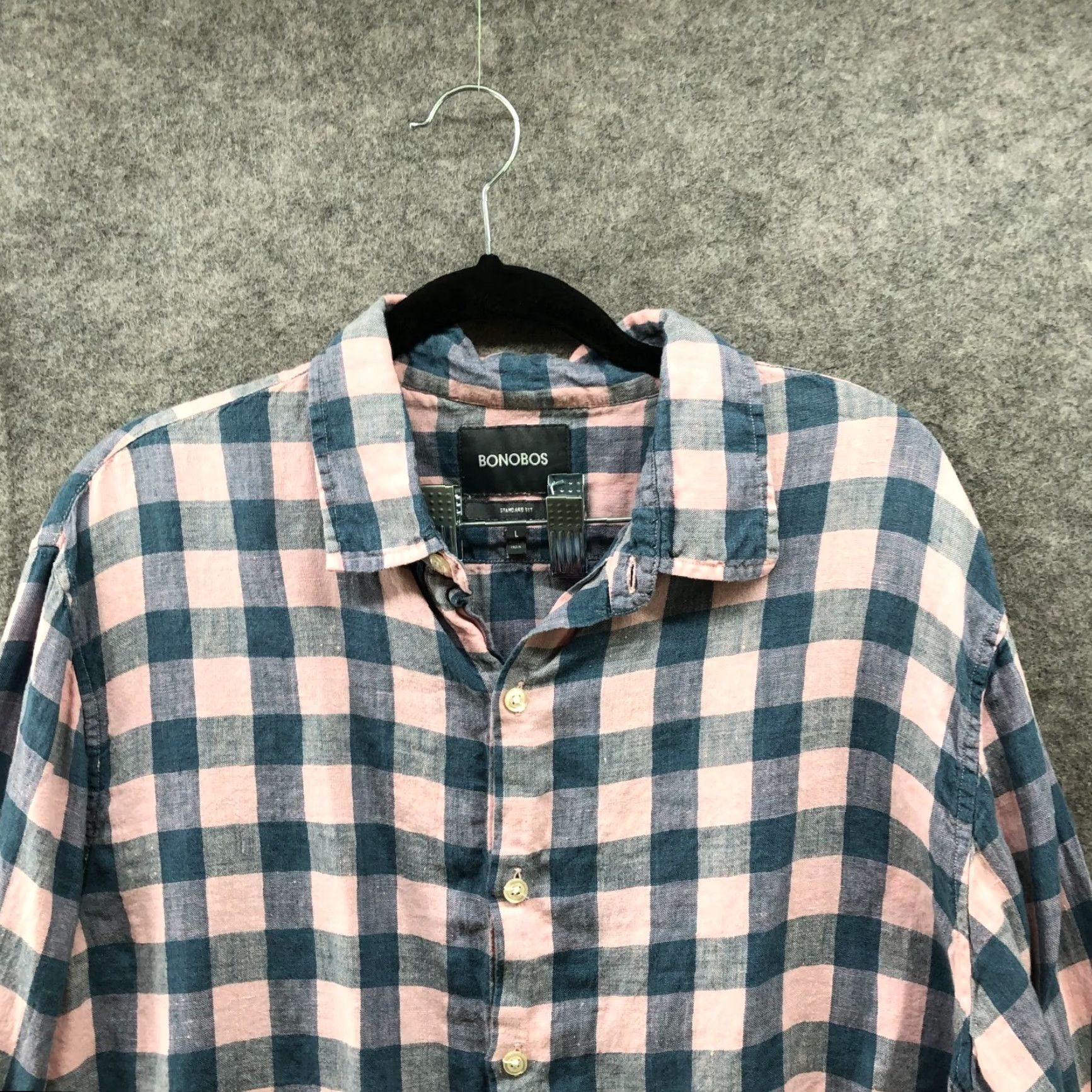 Bonobos Bonobos 100% Linen Button-Up Shirt Mens L Pink Blue Check Long Sleeve Casual Fit Size L / US 10 / IT 46 - 3 Thumbnail