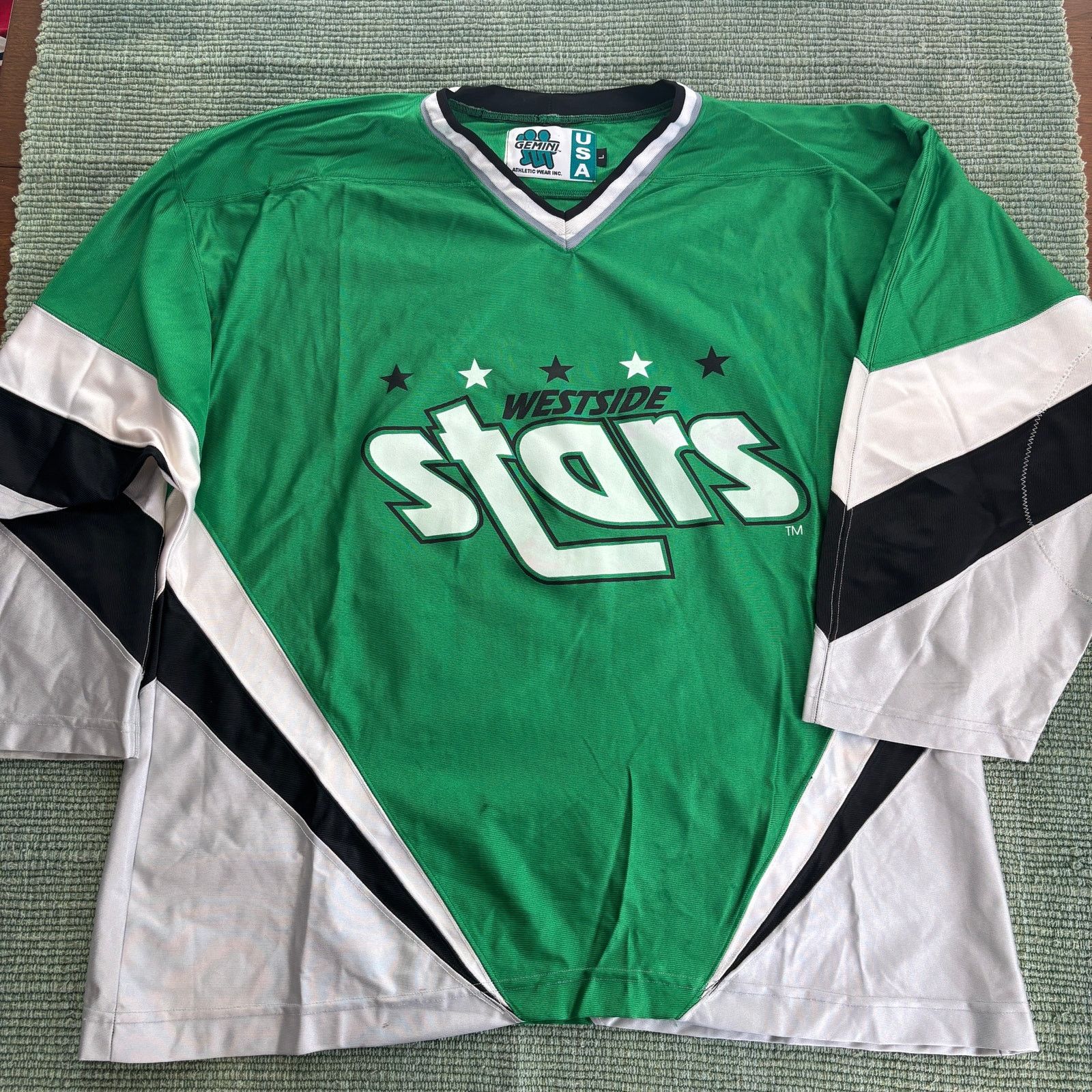 Gemini × Vintage Vintage 90s Westside Stars Retro Green Silver Hockey Jersey Size US L / EU 52-54 / 3 - 1 Thumbnail