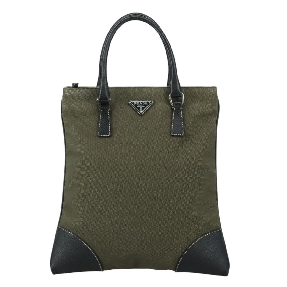Prada Triangle Logo Khaki Canvas Handbag (Pre-Owned) Size ONE SIZE - 1 Thumbnail