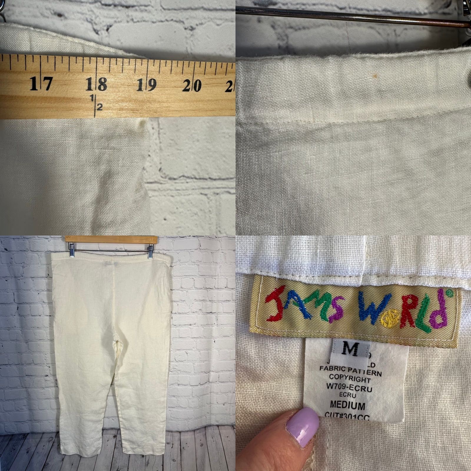 Jams World Jams World Linen Drawstring Crop Pants M Womens Straight Leg Pockets Cream Casual Travel 90s? Size 32" / US 10 / IT 46 - 8 Thumbnail