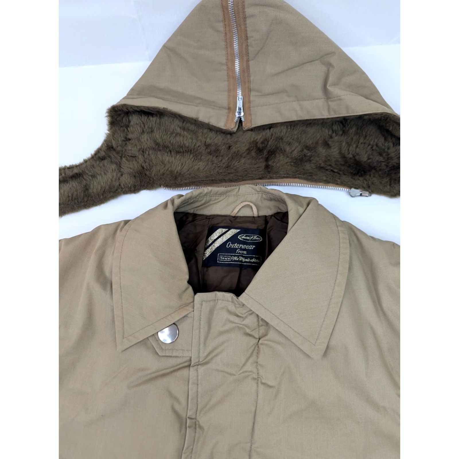 Sears VINTAGE Sears Coat Parka Mens XL Khaki Faux Fur Detachable Hood Belted Roebuck Coat Size US XL / EU 56 / 4 - 3 Thumbnail