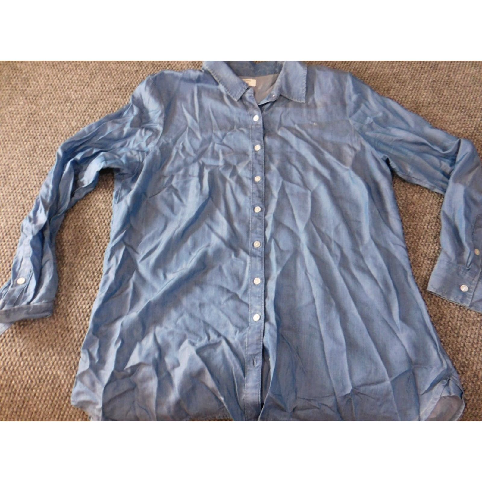 Vintage Crown & Ivy Womens Blouse XL Blue Denim Button-Up Crew Neck Long Sleeve Button-Front Casual Classic Floral Stretch Size XL / US 12-14 / IT 48-50 - 3 Thumbnail