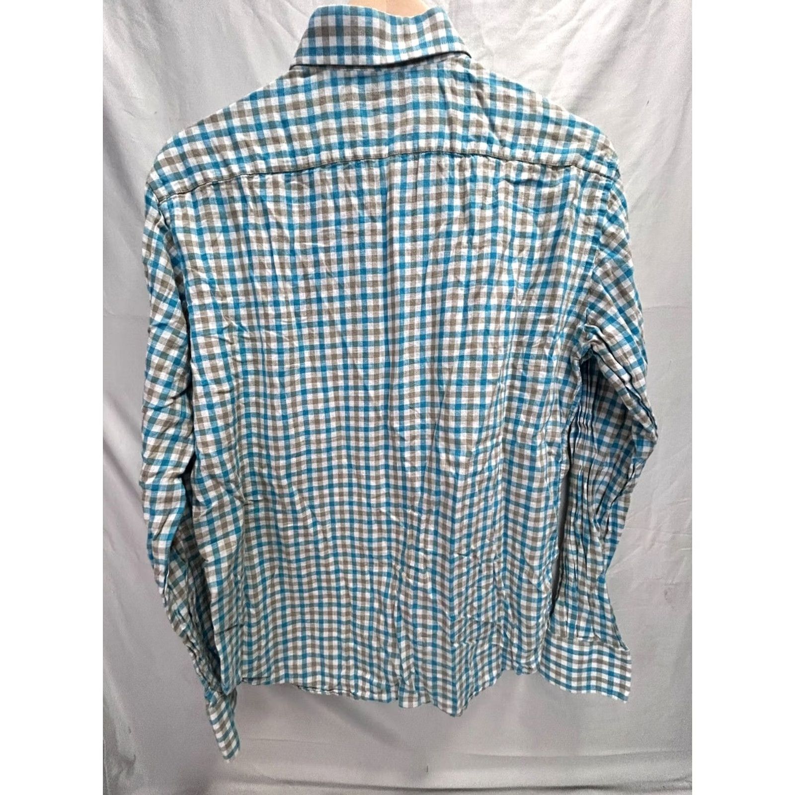 Vintage Khakis of Carmel Mens Button-Up Shirt Blue Cream Checkered Long Sleeve 16.5/42 Classic Casual Business Shirt Women? Size US L / EU 52-54 / 3 - 2 Thumbnail