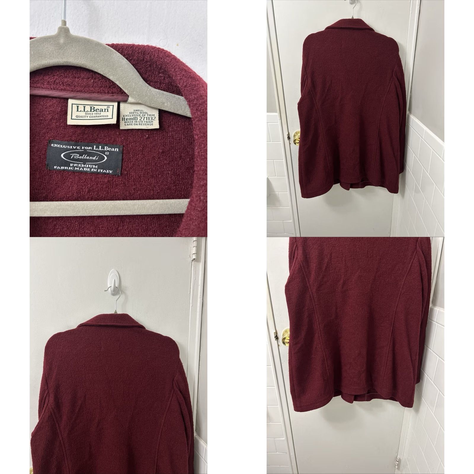 Vintage LL Bean Bellandi Italian Wool Coat Womens XL Burgundy Button Front Jacket 271132 Size XL / US 12-14 / IT 48-50 - 8 Thumbnail