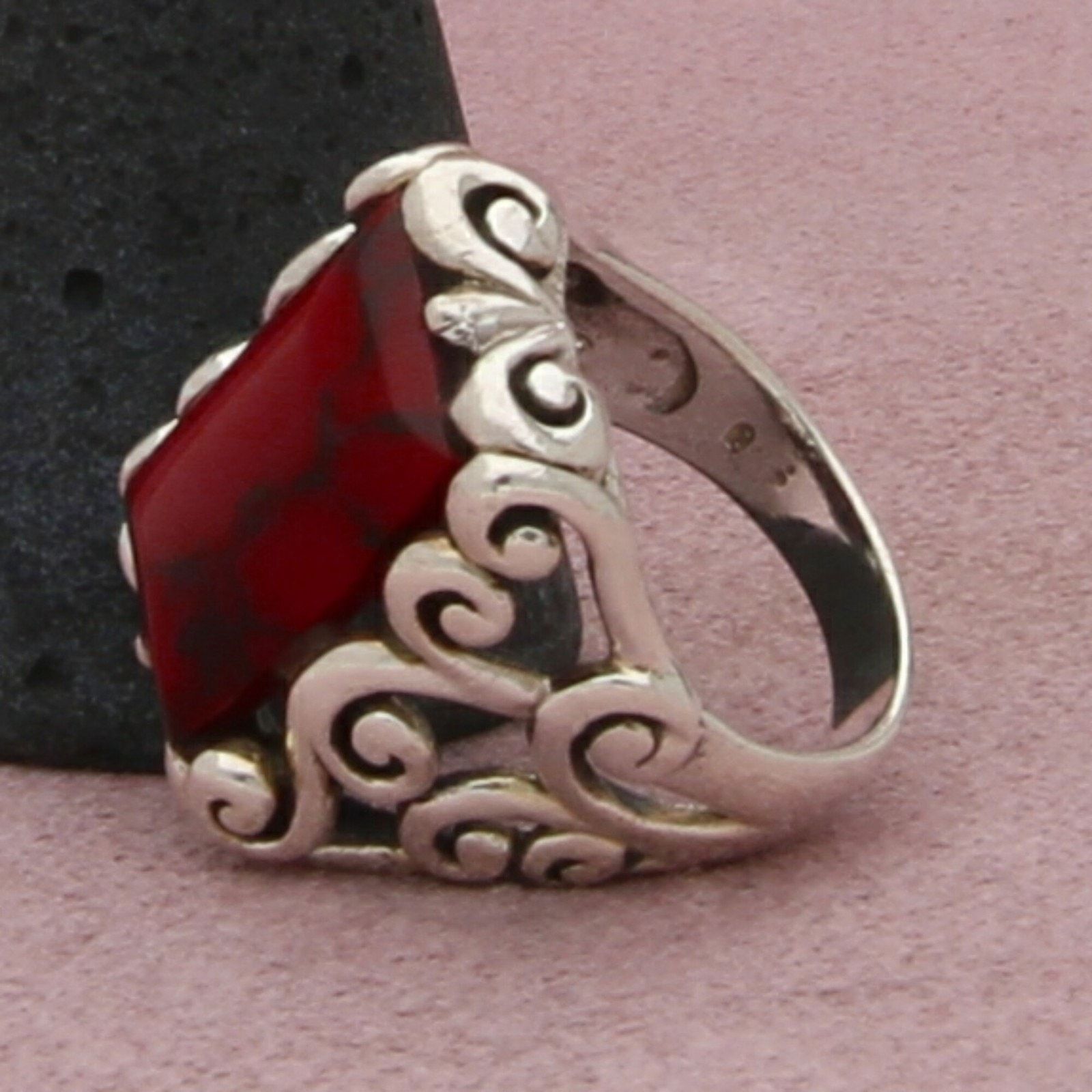 Sterling Silver sterling silver vintage red jasper scroll ring size 5.75 Size ONE SIZE - 3 Thumbnail