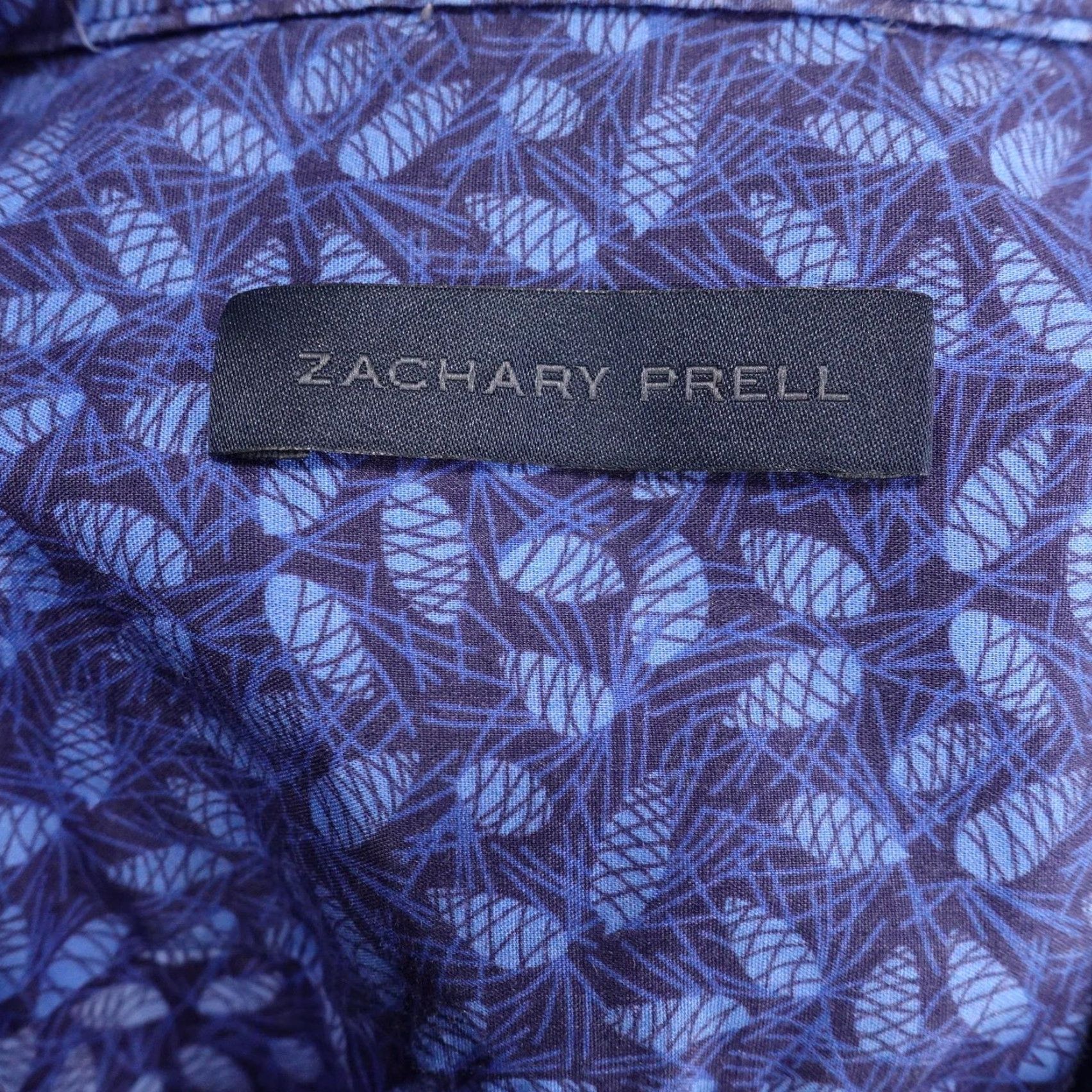 Vintage ZACHARY PRELL Button-Up Shirt Mens Large Blue Leaf Print Short Sleeve Casual Cotton Size US L / EU 52-54 / 3 - 6 Thumbnail