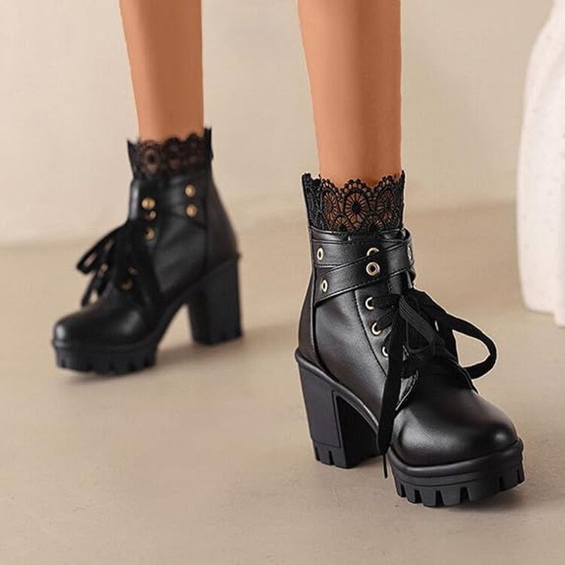 Other Women's Lace up Belt Buckle Boot Chunky Block High Size US 8 / IT 38 - 1 Thumbnail