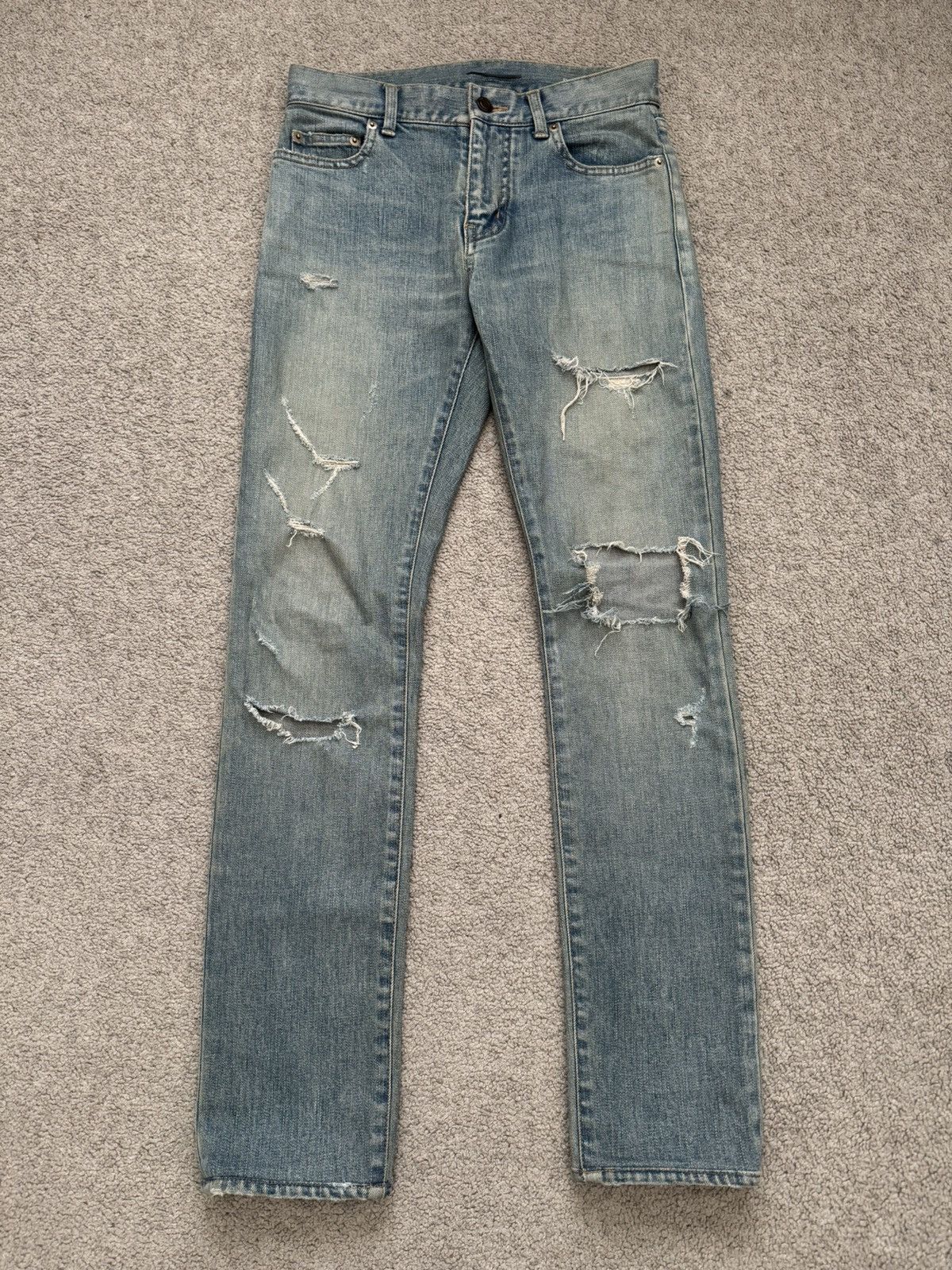 Saint Laurent Paris SLP FW14 D02 Distressed Denim Crash Jeans