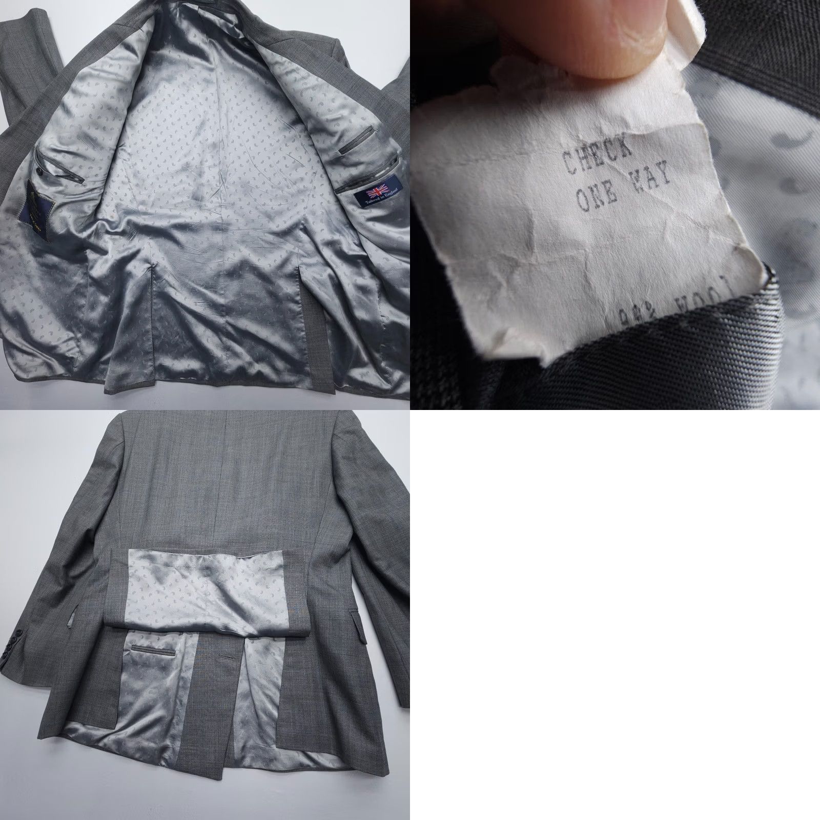 Doublet VINTAGE Savile Row Double-Breasted Wool Blazer Mens 44 Gray England Jacket Coat Check Wool Blazer Men 44" Chest Classic Notch Lapel Four-Button Size 44R - 9 Thumbnail