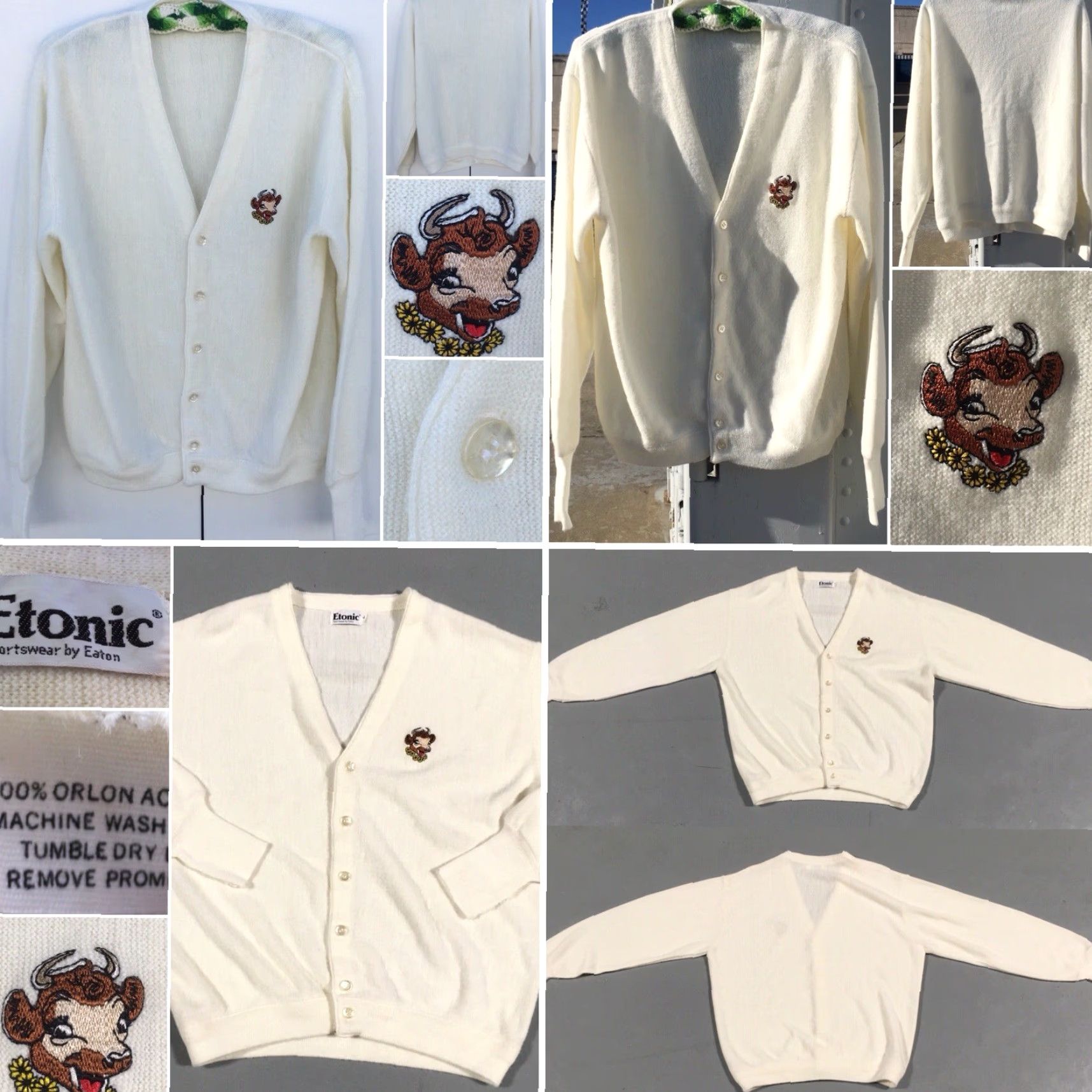 Vintage VINTAGE Elsie The Cow Cardigan Sweater Etonic Sportswear By Eaton Size L Ivory Acrylic Rockabilly Mens Size US L / EU 52-54 / 3 - 5 Thumbnail
