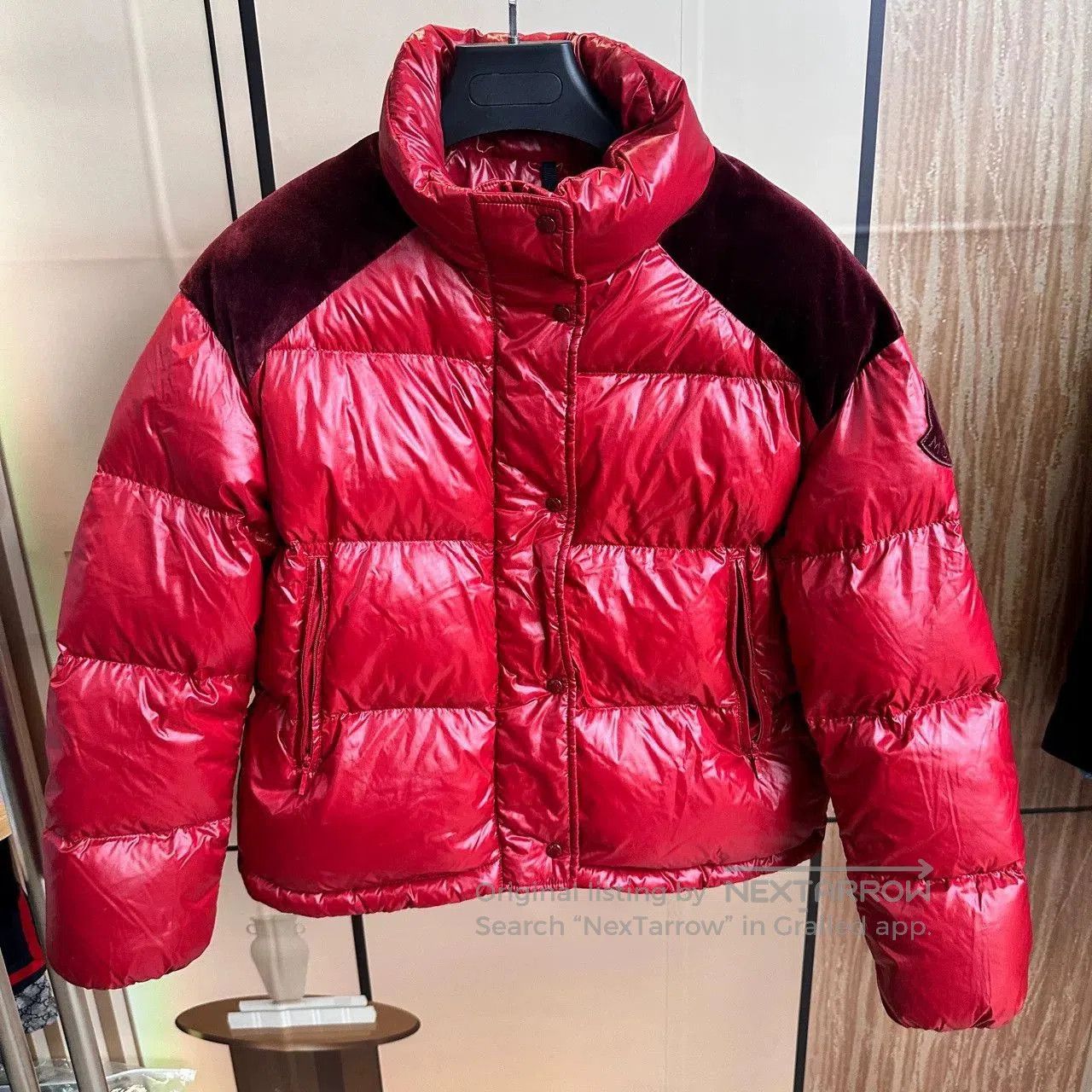 Moncler Moncler Red Velvet Panel Down Jacket. Size S / US 4 / IT 40 - 1 Thumbnail