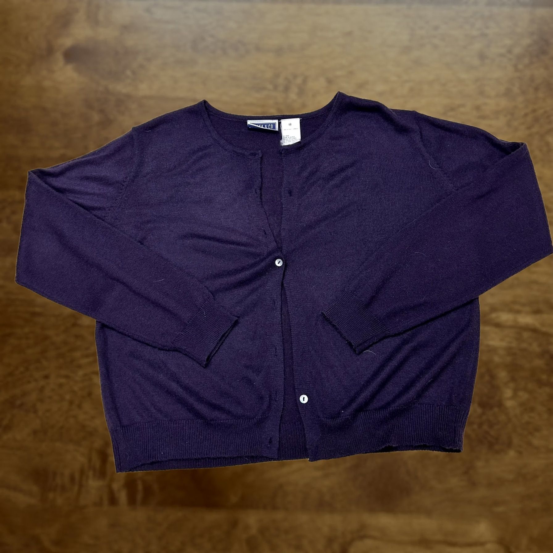Vintage Erika & Co. Cardigan Sweater Womens M Purple Crew Neck Pockets Tight-Knit Casual Fall Size M / US 6-8 / IT 42-44 - 1 Thumbnail