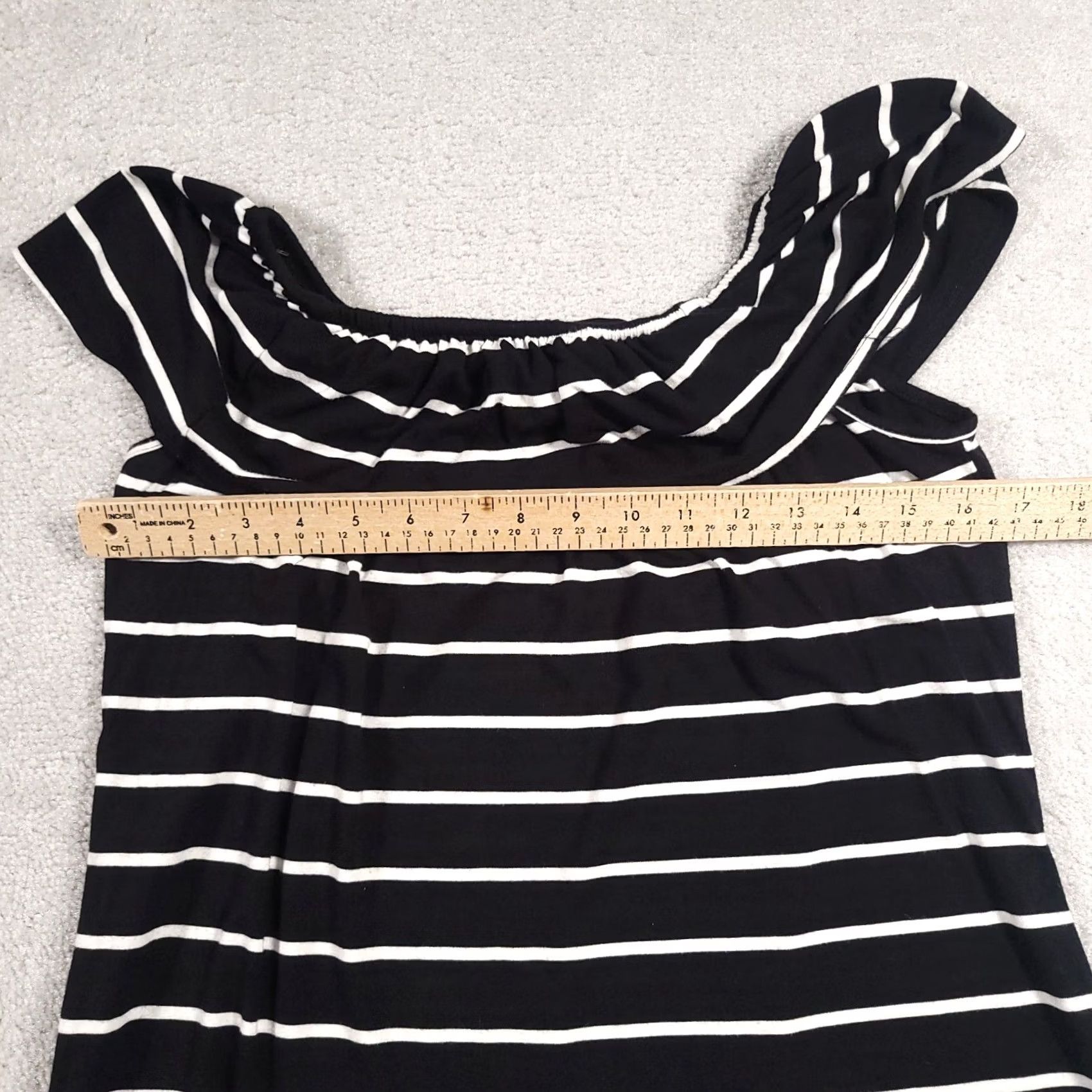 Vintage Cupio Dress Women's Medium Black White Stripe Sleeveless Ruffle Shoulder Short Size 32" / US 10 / IT 46 - 4 Thumbnail