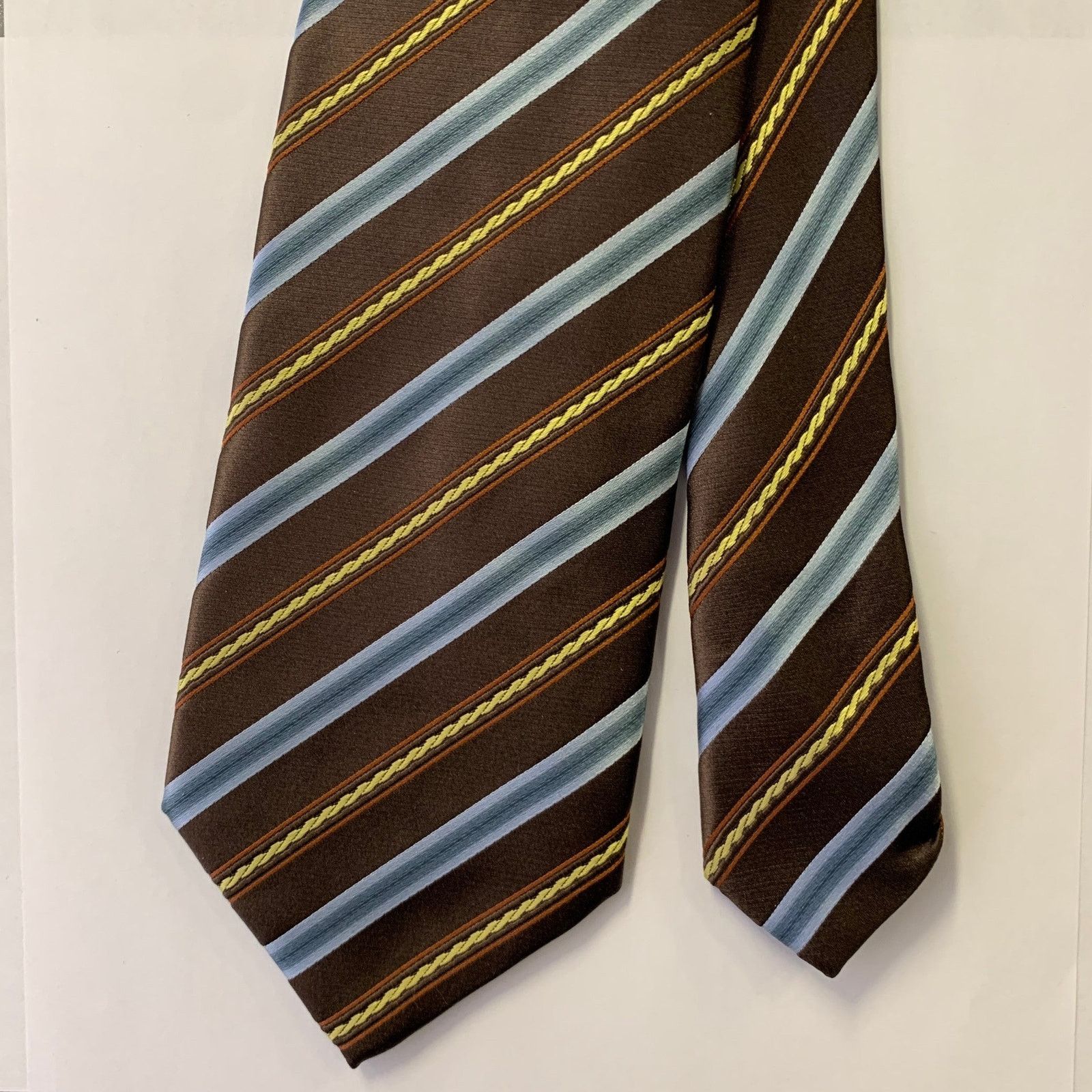 Ermenegildo Zegna ERMENEGILDO ZEGNA Brown Blue Stripe Silk Cotton Tie Size ONE SIZE - 1 Thumbnail