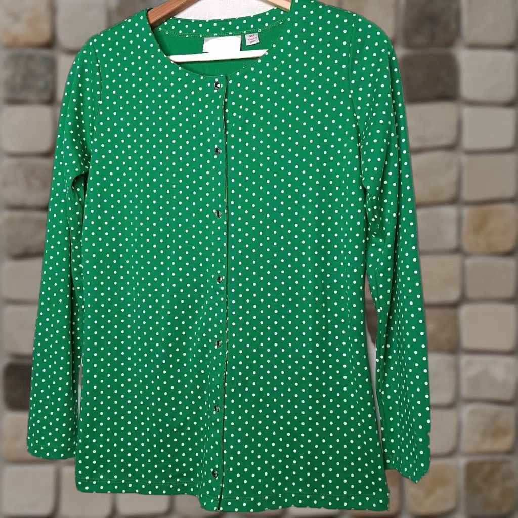 Quacker Factory Quacker Factory Shirt Women XXS Green Polka Dot Snap Front Knit Shirt Long Sleeve Cardigan NEW Size XXS / US 00 / IT 34 - 1 Thumbnail