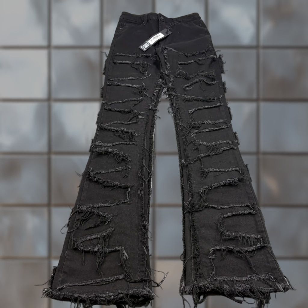 Rockstar Original Jeans Women Large Flared Distressed Skinny Pockets 27  Waist 35 Inseam Black Denim