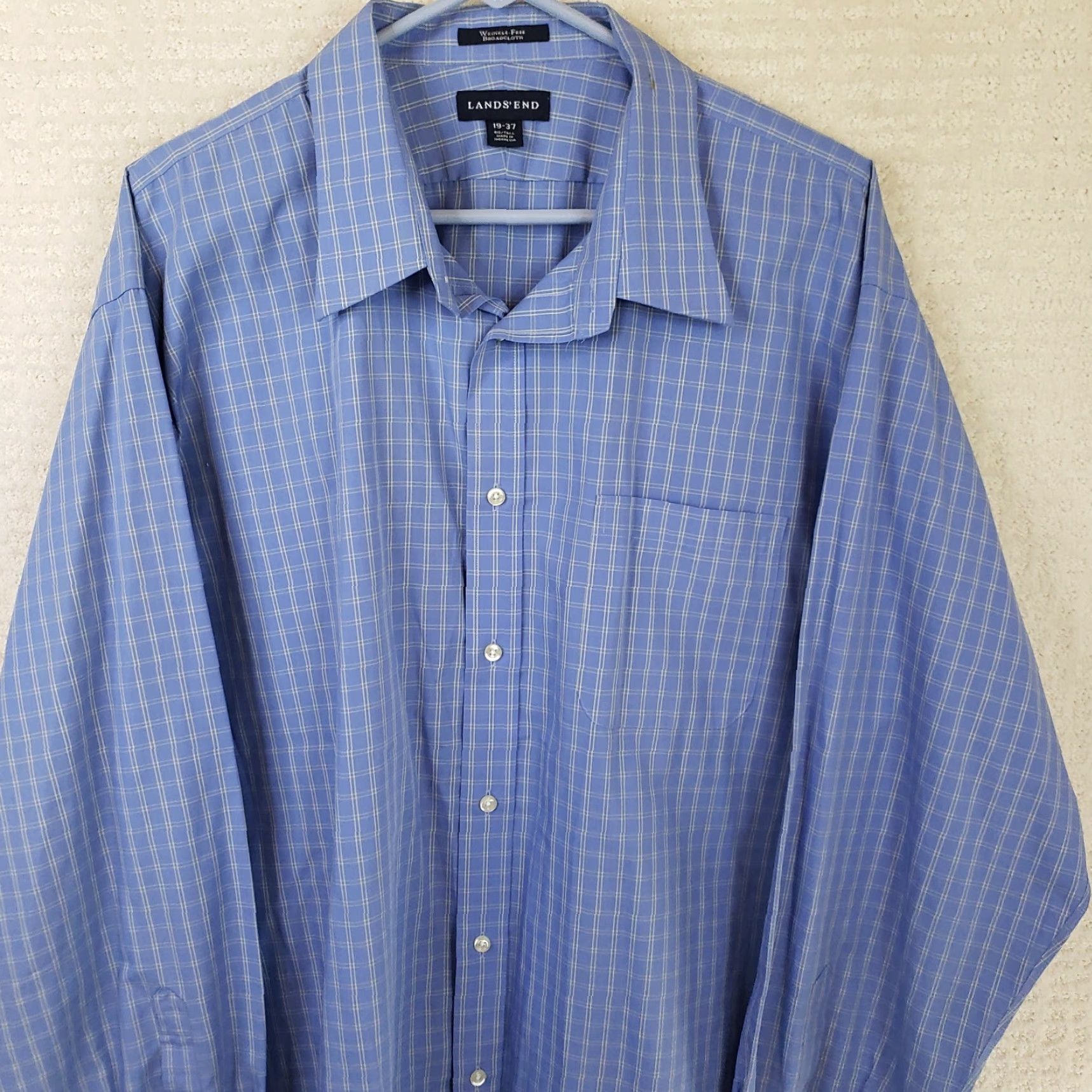 Lands' End Lands' End Men's Big & Tall 19-37 Traditional Fit Blue Check No Iron Twill Shirt Size US XXL / EU 58 / 5 - 2 Thumbnail