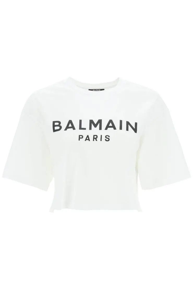 image of Balmain O1S22I1N0424 Logo Print Boxy T-Shirt In White, Women's (Size Small)