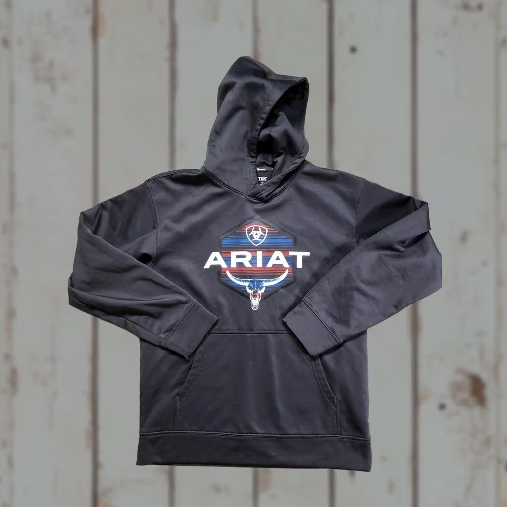 Ariat Ariat Hoodie Mens Small Gray Fleece Pullover Graphic Print Western Bull Skull Logo Kangaroo Pocket Crew Neck Sleeve Long Size US S / EU 44-46 / 1 - 1 Thumbnail