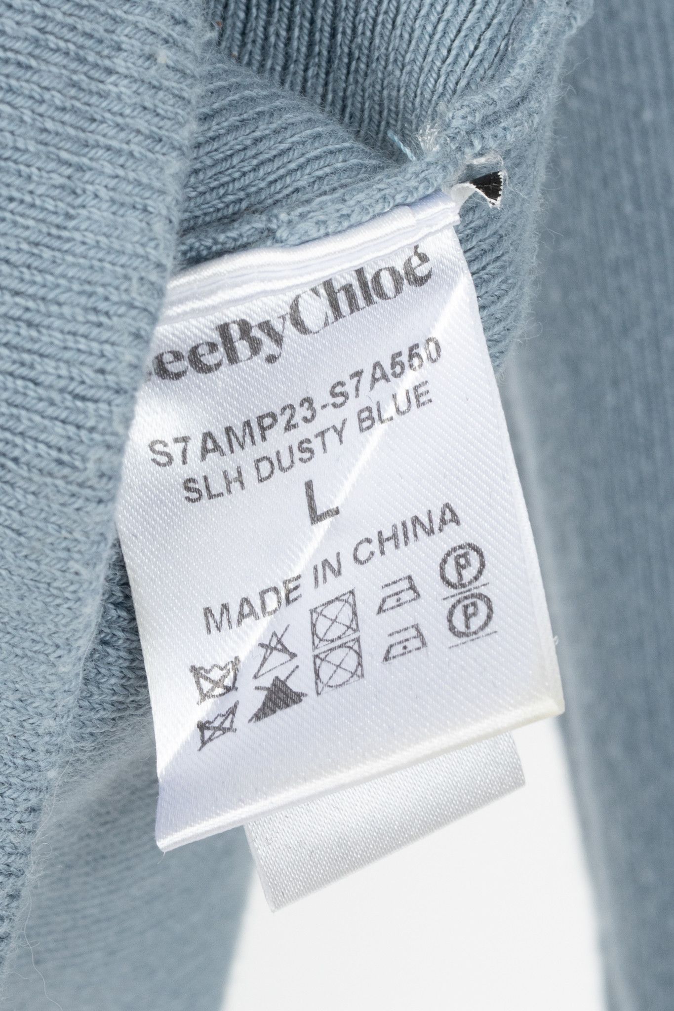 See by Chloe See by Chloe Dusty Blue Cotton & Wool Bisou Turtleneck Size L / US 10 / IT 46 - 9 Thumbnail