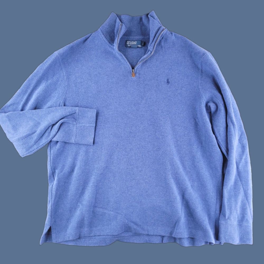 Polo Ralph Lauren Polo Ralph Lauren Sweater Mens XL Blue Quarter Zip Pullover Cotton Casual Dress Size US XL / EU 56 / 4 - 1 Thumbnail