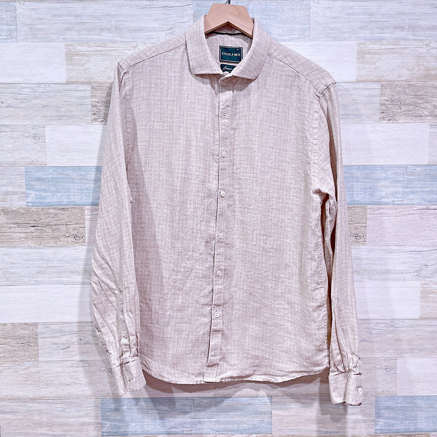 Other Stitch Note European Linen Shirt Beige Check Mens Medium Size US M / EU 48-50 / 2 - 1 Thumbnail