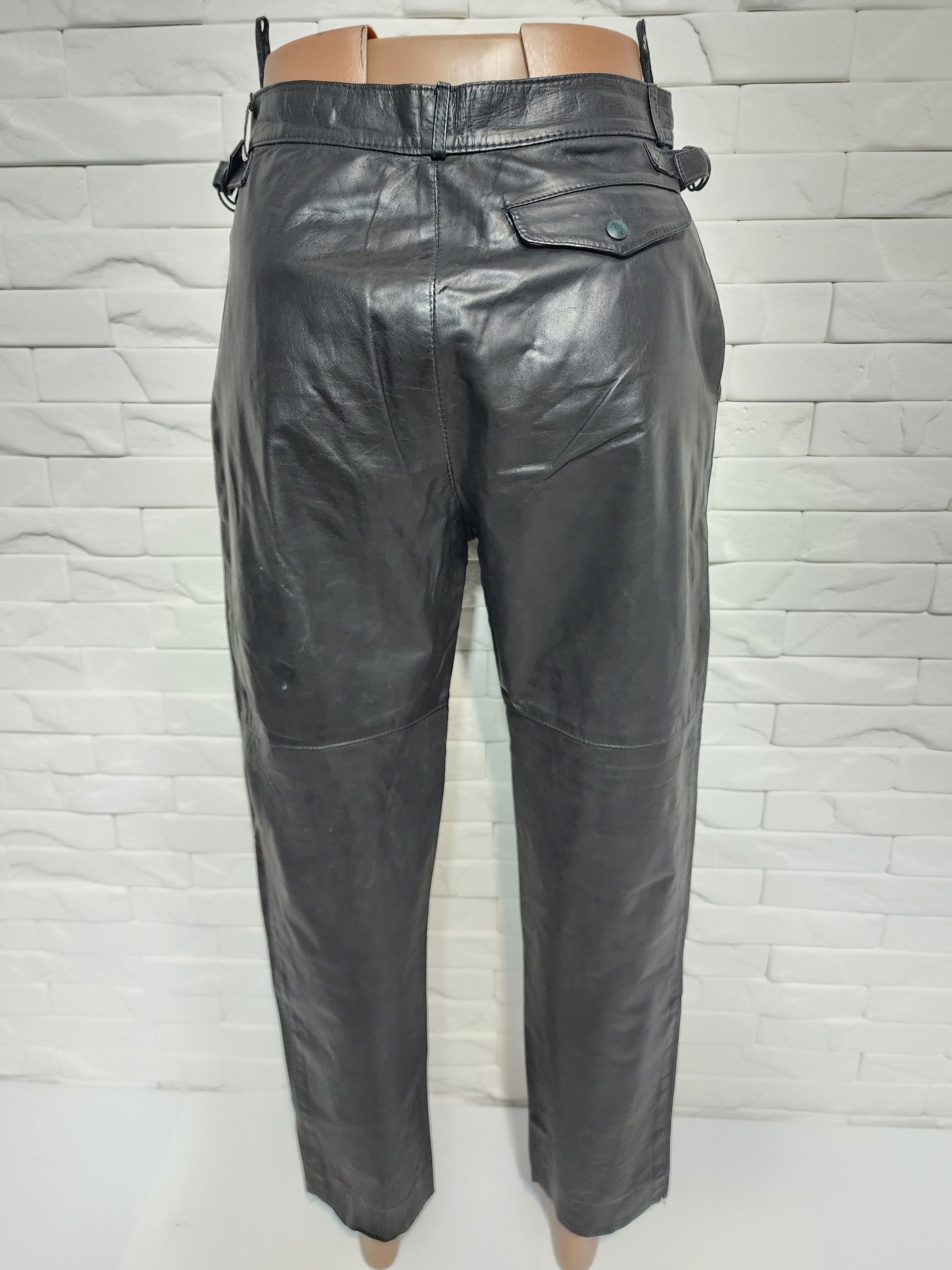 Genuine Leather Men's Black Leather Biker Pants: (29 in Waist) Size US 29 - 5 Thumbnail