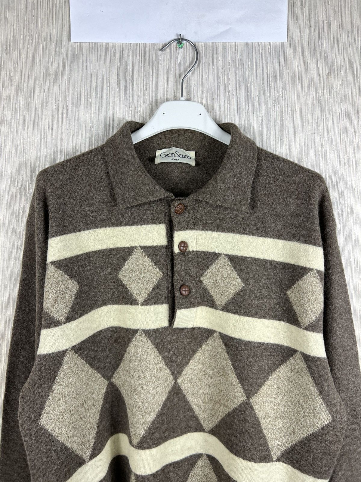 Gran Sasso Vintage Gran Sasso diamond patterned wool polo sweater retro Size US S / EU 44-46 / 1 - 5 Thumbnail