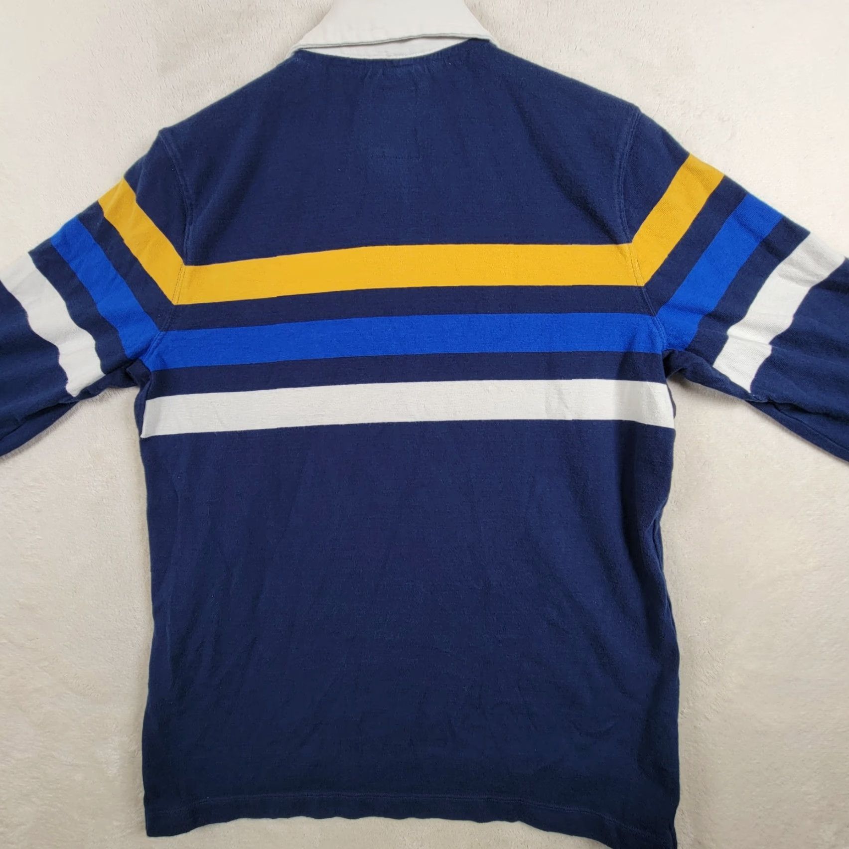 Lands' End Lands' End Rugby Long Sleeve Shirt Mens M Navy Stripe 100% Cotton Preppy Knit Collared Button Polo Size US M / EU 48-50 / 2 - 3 Thumbnail