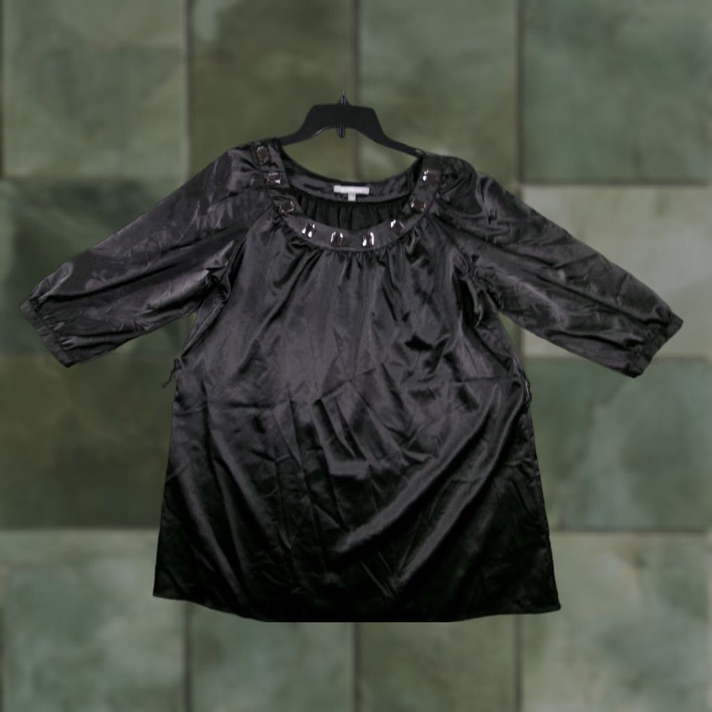 Vintage NY Collection Blouse Women L Black 3/4 Sleeve Boat Neck Pullover Solid Polyester Spandex Tunic All Seasons Business Casual Party Travel Size L / US 10 / IT 46 - 1 Thumbnail
