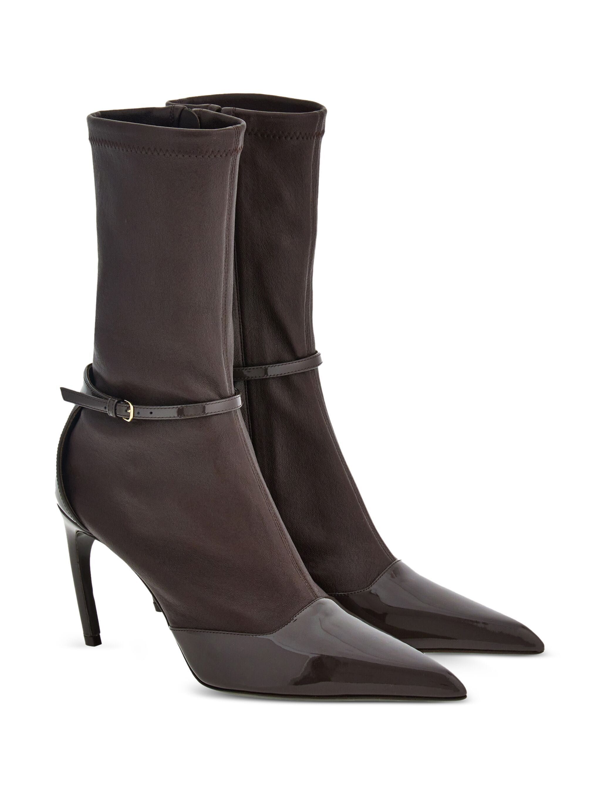 o1s1rm0924 85mm Pointed Ankle Boots in Dark Brown