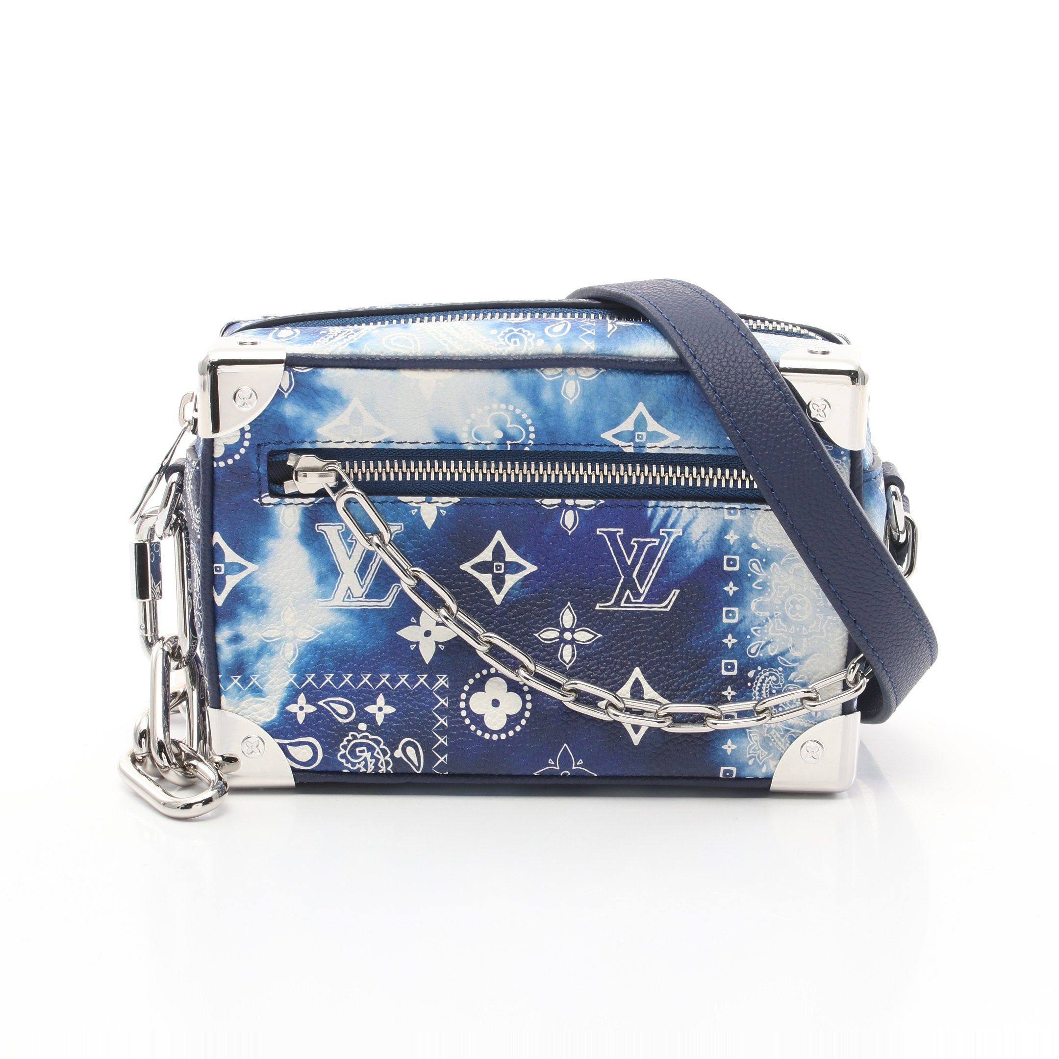 Louis Vuitton Mini Soft Trunk Monogram Bandana Chain Shoulder Bag Leather Navy Blue White, Men's