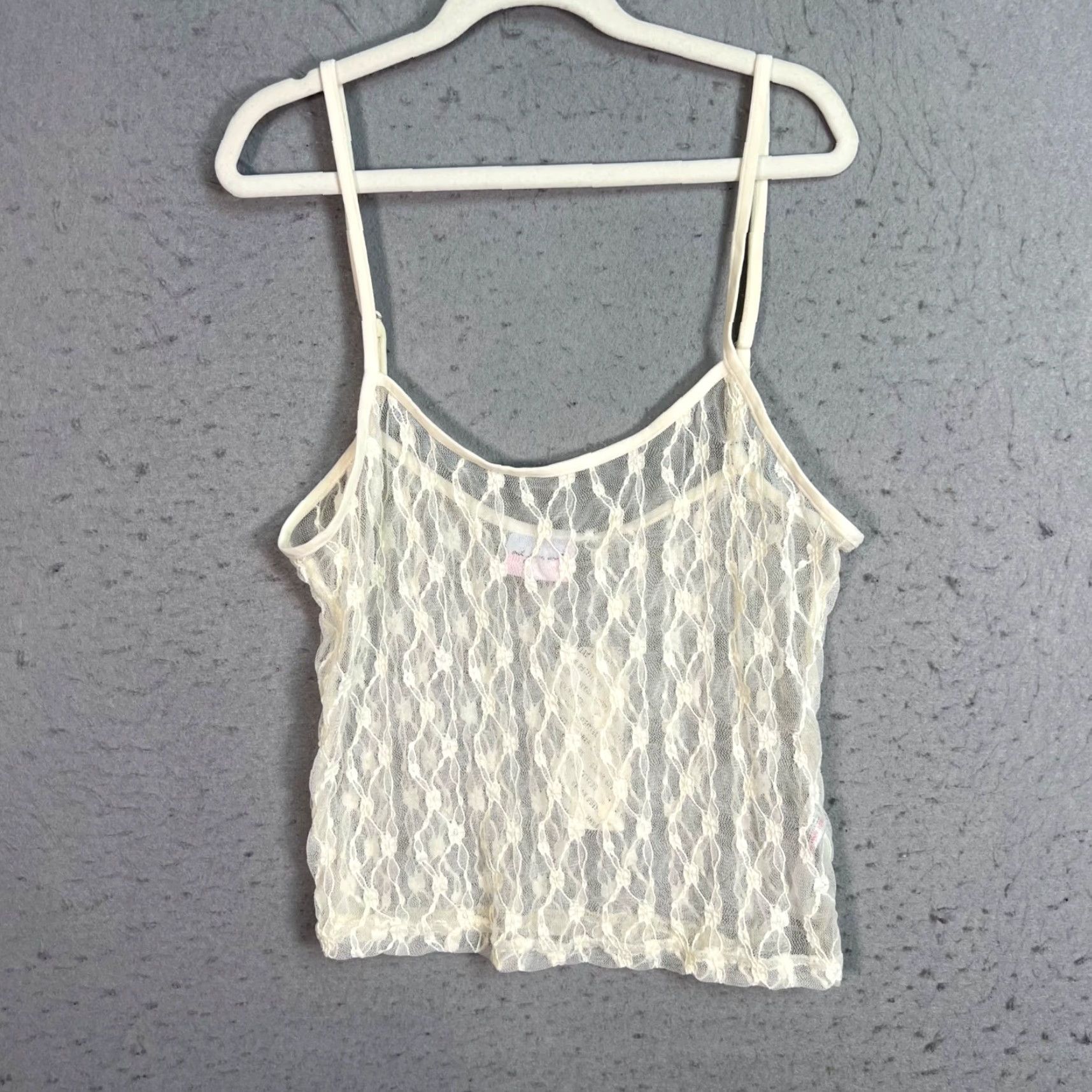 Vintage Out From Under Womens Camisole Tank L Ivory Lace Sheer Spaghetti Strap Top New! Size L / US 10 / IT 46 - 2 Thumbnail