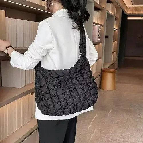 Vintage Hype Quilted Padded Crossbody Bag in Black, Men's