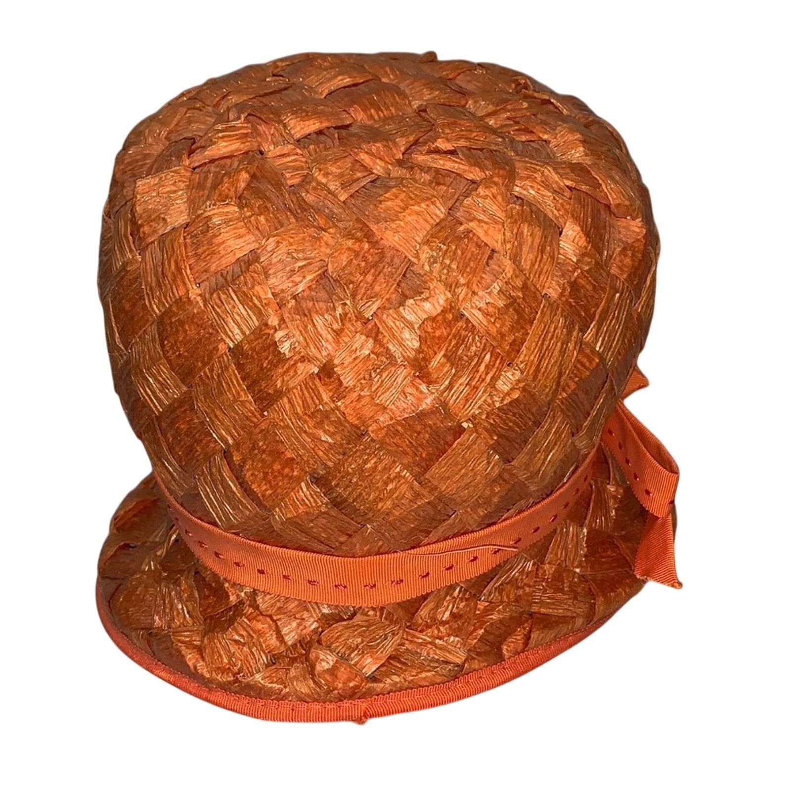 Vintage Vintage Orange Basket Weave Bucket Hat with Bow Size ONE SIZE - 2 Thumbnail