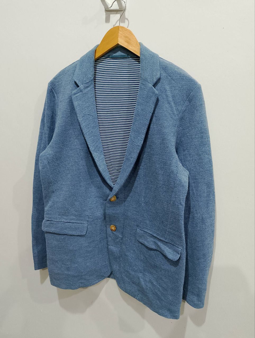 Japanese Brand GREEN LABEL RELAXING Japan Blue Stripe Casual Blazer Size 40R - 3 Thumbnail