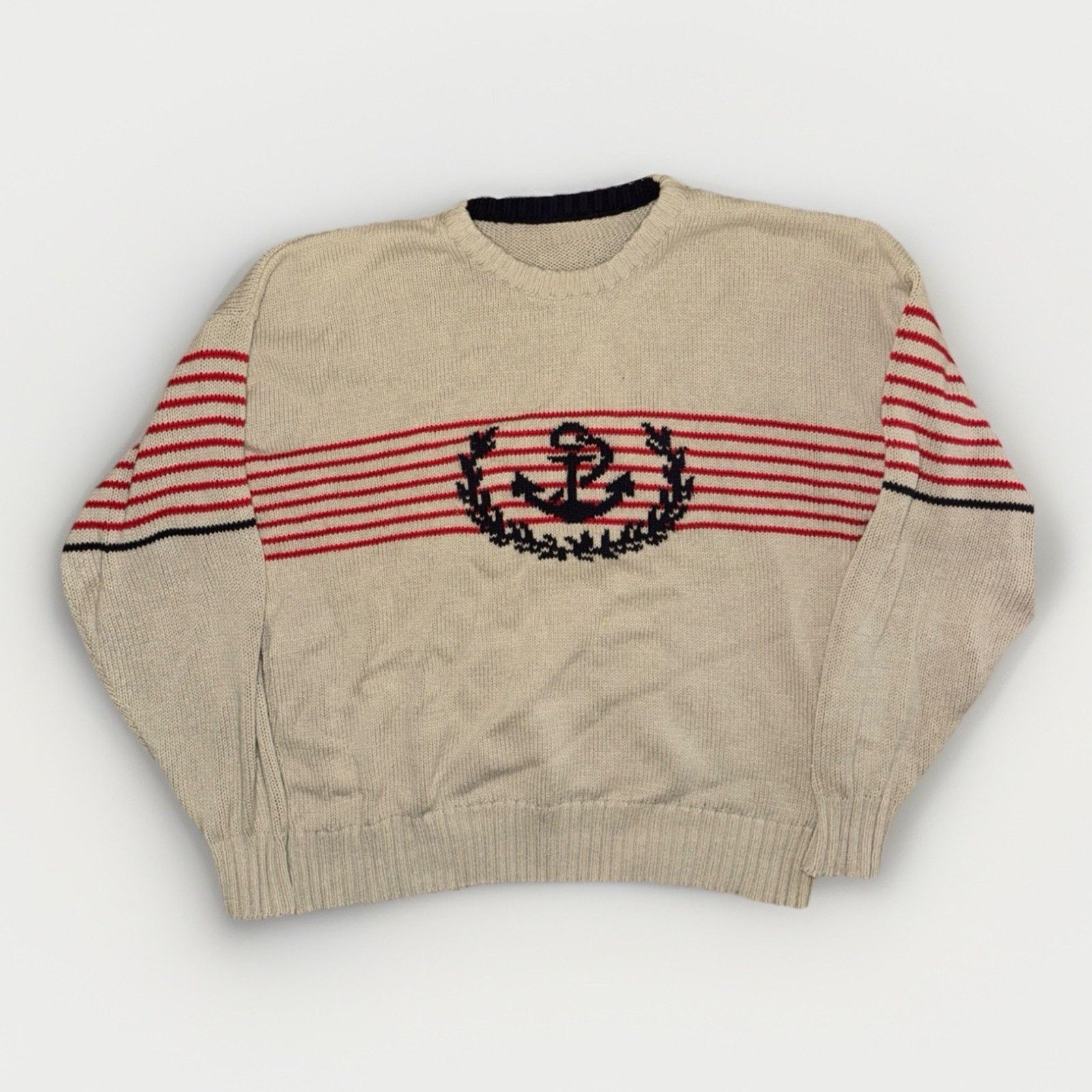 Vintage Vintage Made In USA Knitted Nautical Sweatshirt Tan XL 24x25 Size US XL / EU 56 / 4 - 1 Thumbnail