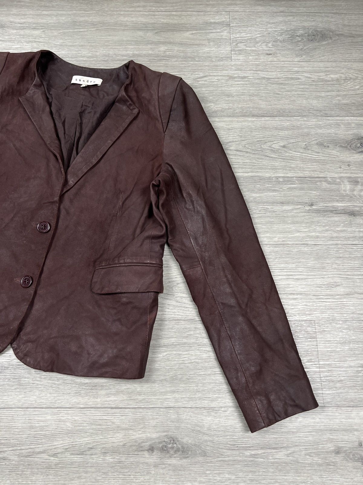 Sandro Sandro Paris Vintage Brown Leather Blazer Women’s Size 2 (M) Size M / US 6-8 / IT 42-44 - 3 Thumbnail