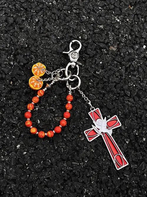 Jewelry Red Orange Tropical Keychain, y2k Keychain Size ONE SIZE - 2 Thumbnail