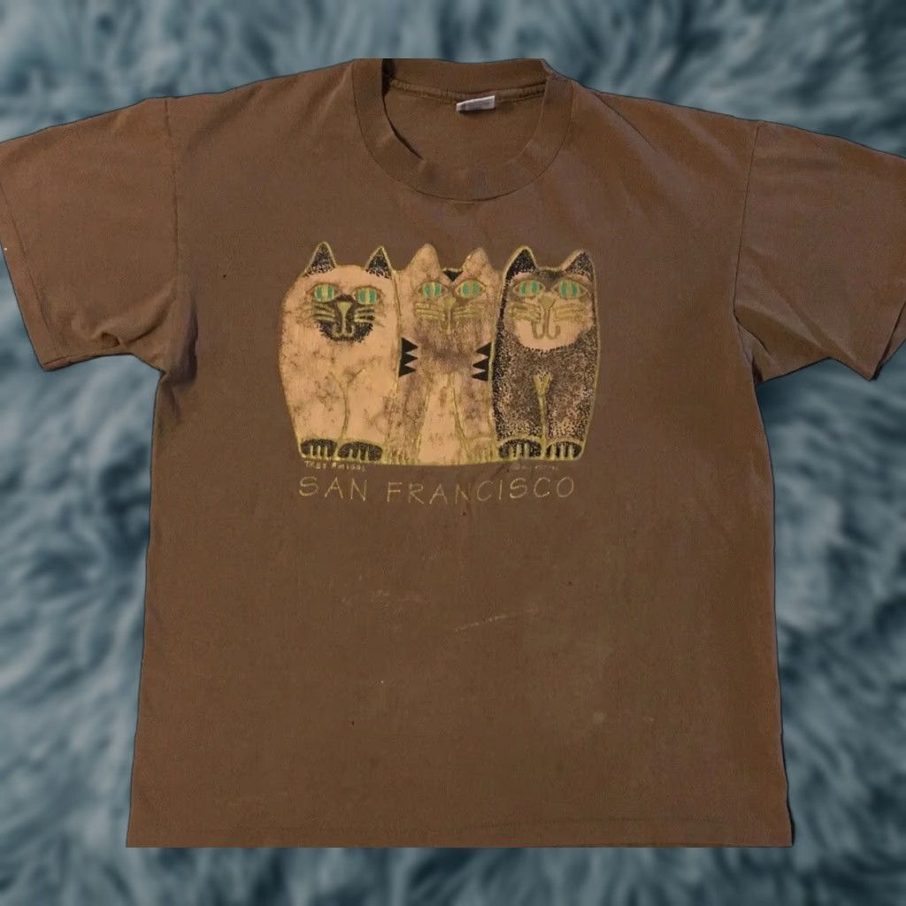 Vintage VINTAGE 90s Abstract Cat Faded Distress Shirt M L San Francisco Art Animal Grunge 80 Size US M / EU 48-50 / 2 - 1 Thumbnail