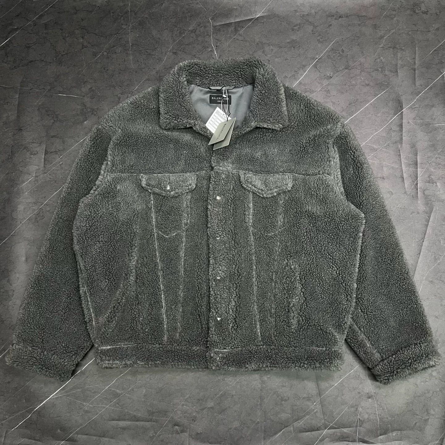 Balenciaga gray teddy shearling denim jacket Size US XS / EU 42 / 0 - 1 Thumbnail