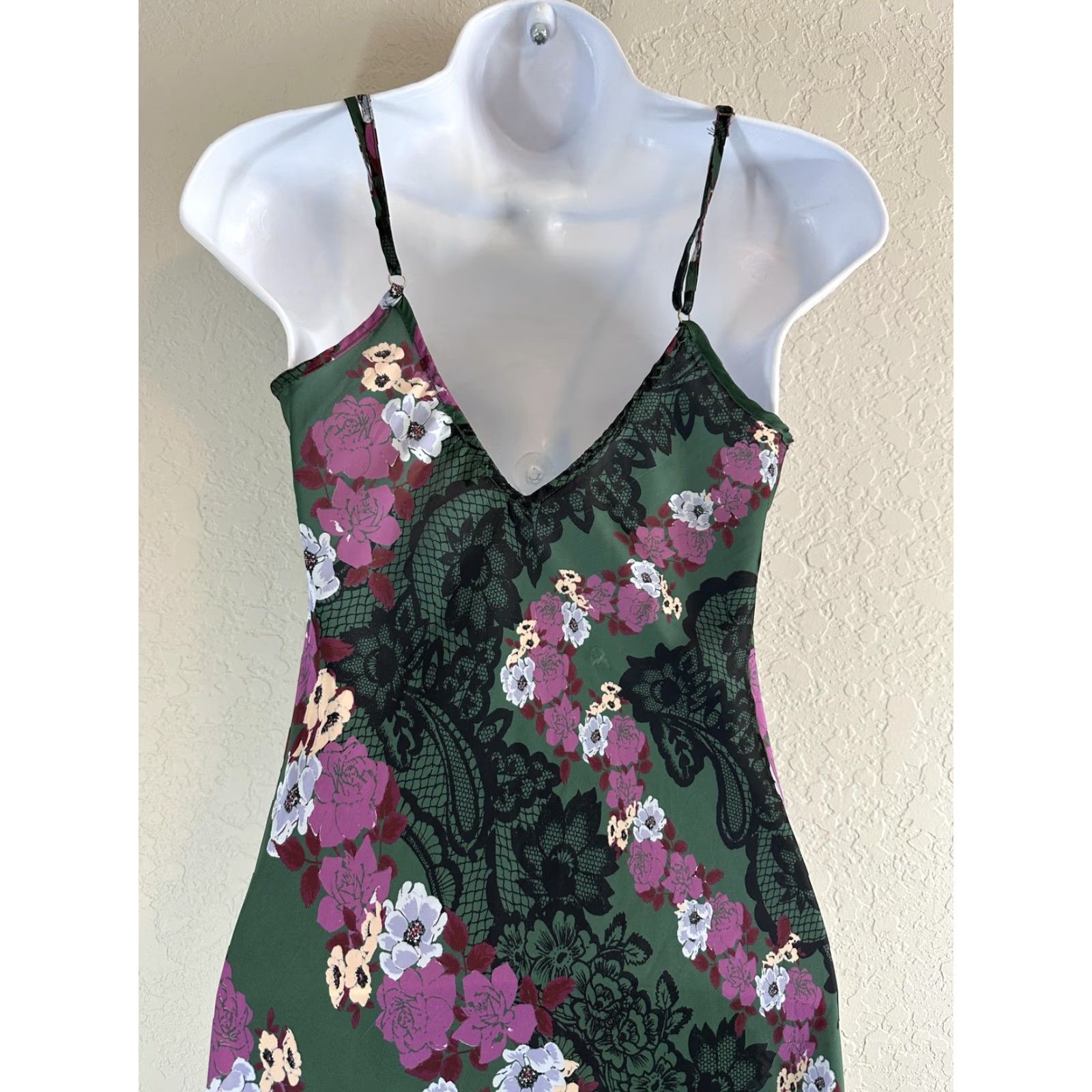 Vintage Empress Dress Womens Medium Green Floral Slip Midi V Neck Strappy Summer Size M / US 6-8 / IT 42-44 - 5 Thumbnail