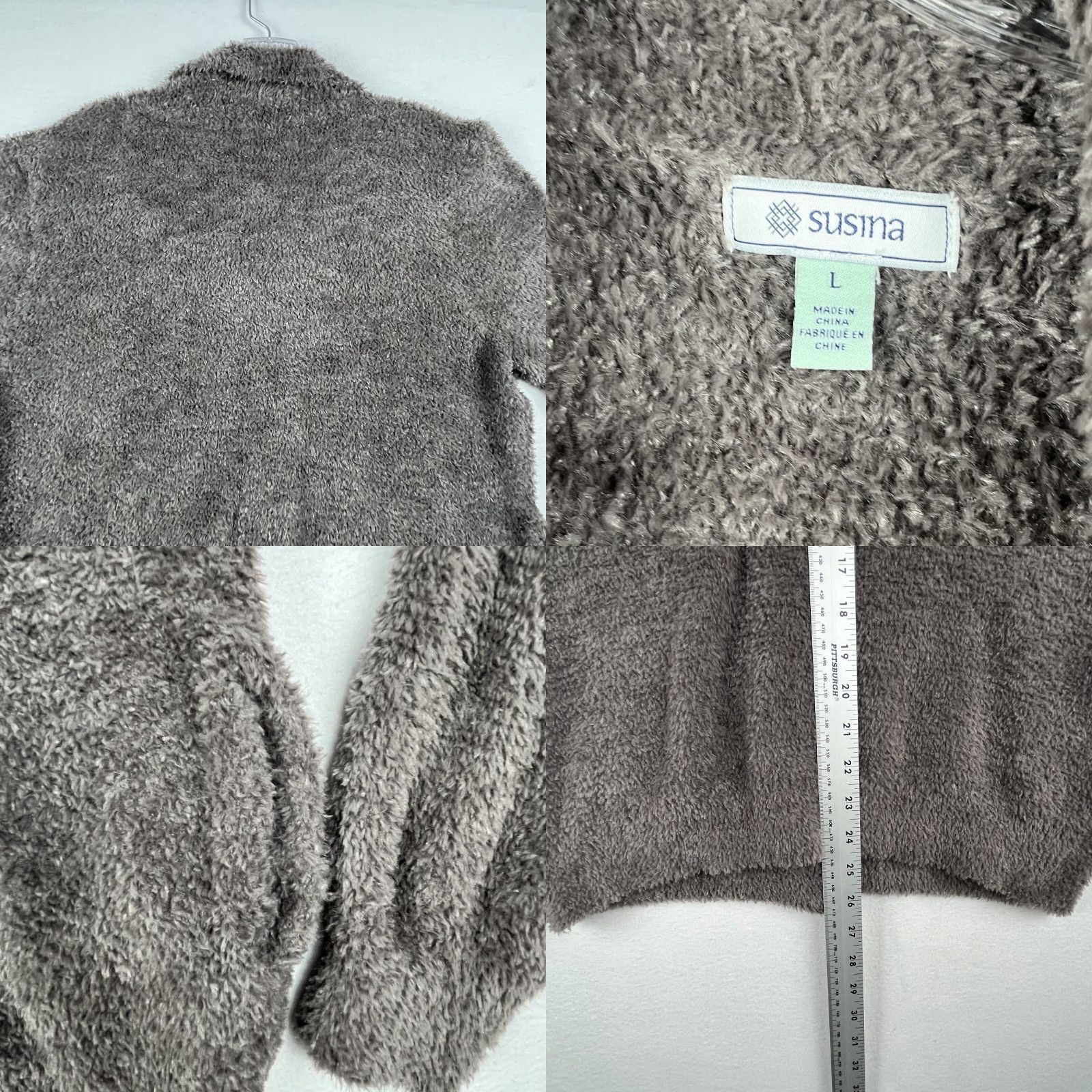 Vintage Susina Cardigan Sweater Womens Large Gray Brown Polyester Plush Classic Collared Size L / US 10 / IT 46 - 8 Thumbnail